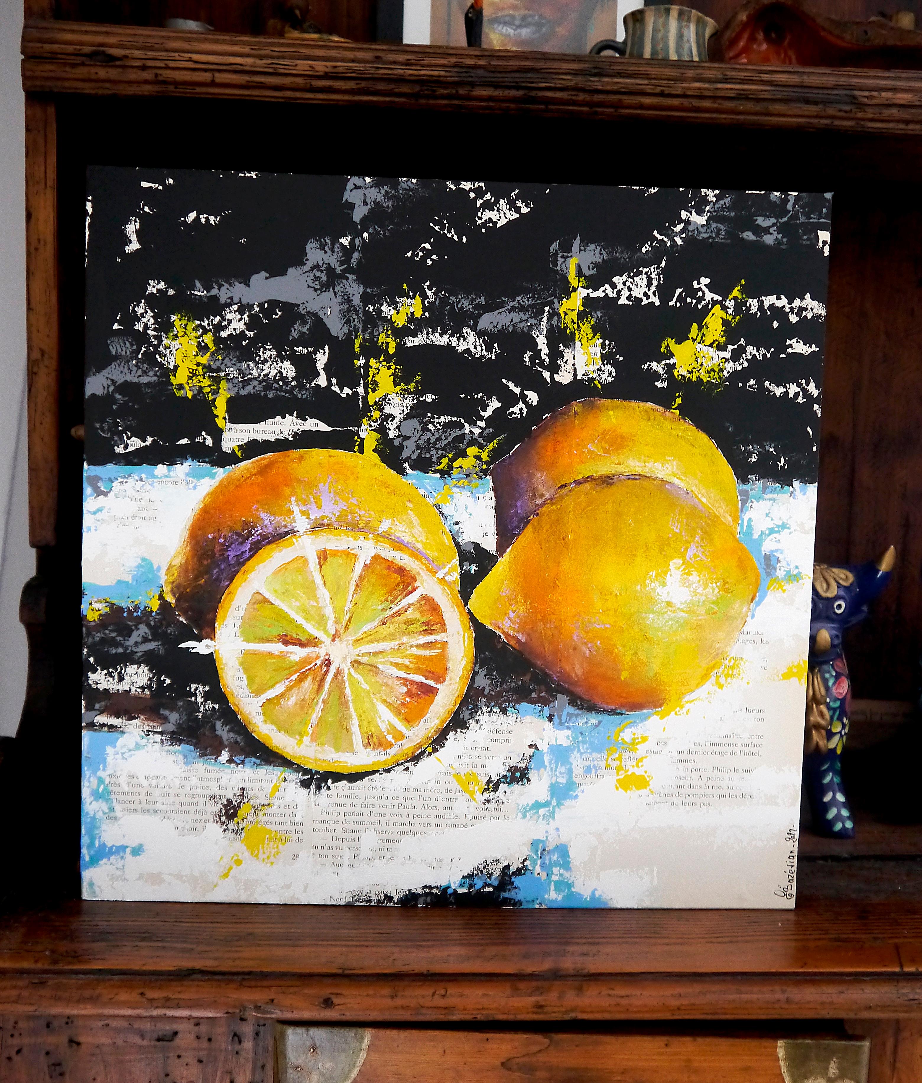 French School - Still life Lemon Summer Starwars - Post Impressionist - Painting by Bazevian DelaCapuciniere