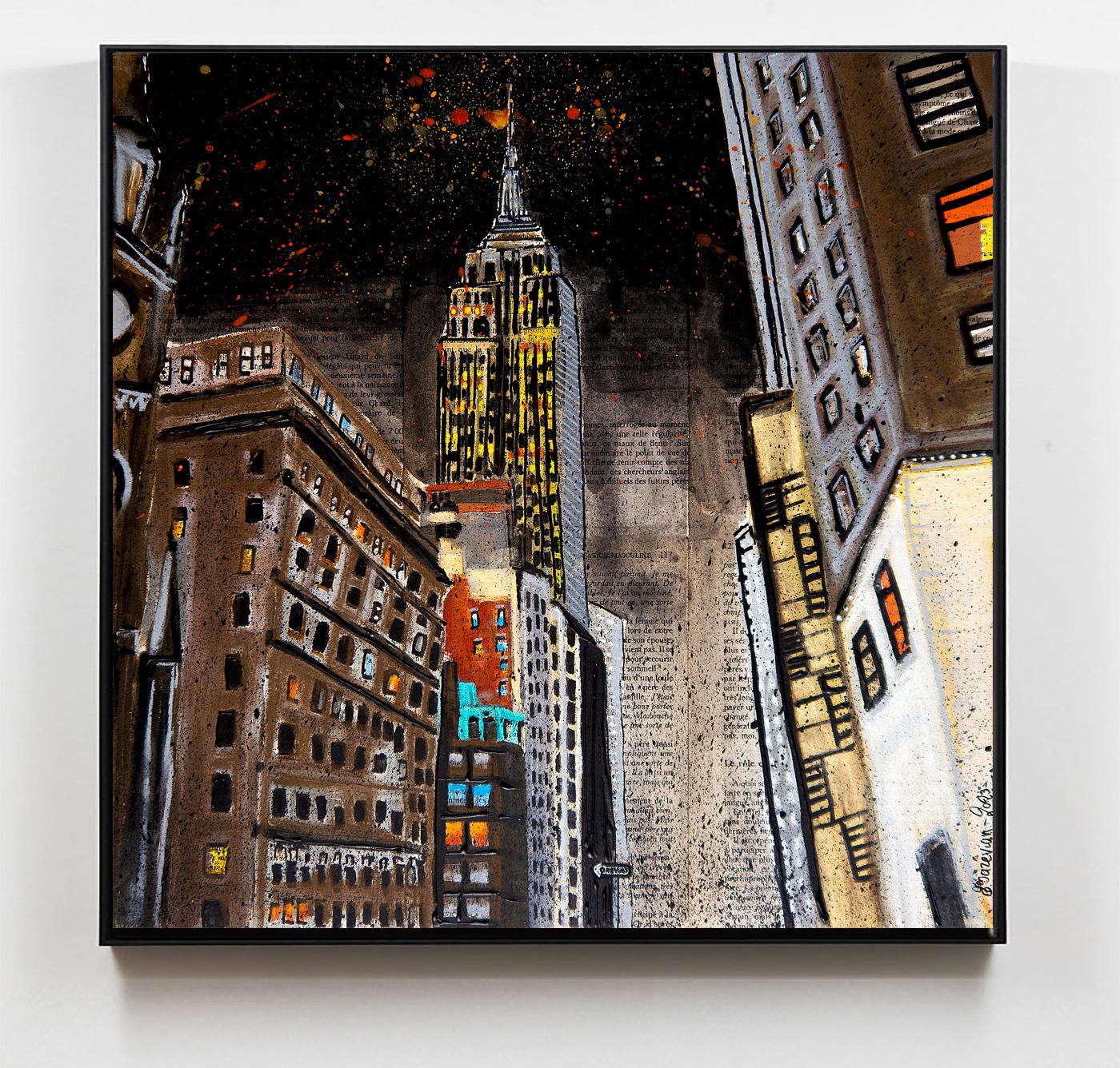 French School - Urban New York City Empire State Building  Post Impressionist - Painting by Bazevian DelaCapuciniere