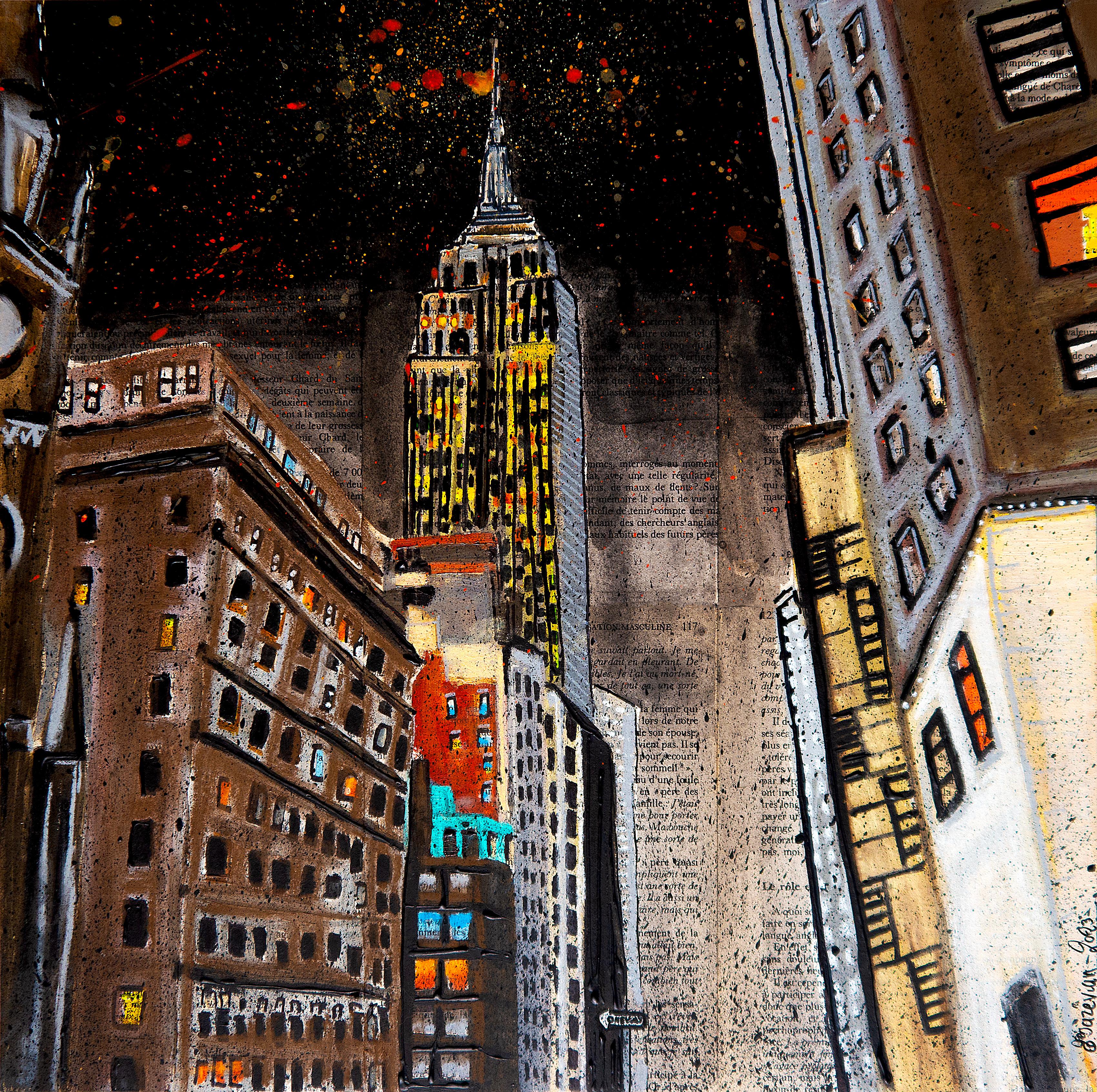 Bazevian DelaCapuciniere Figurative Painting - French School - Urban New York City Empire State Building  Post Impressionist