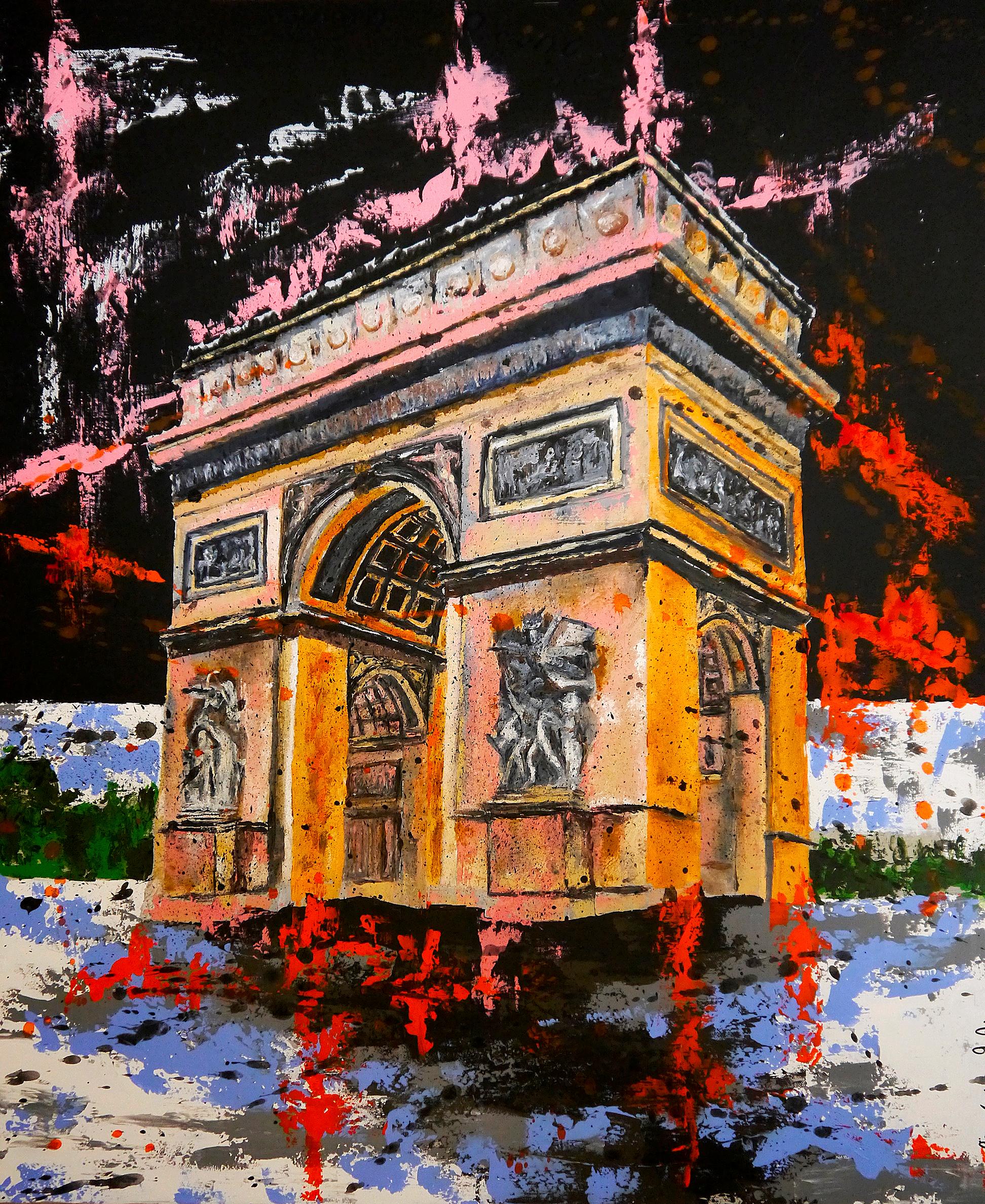 French School - Urbanscape Triumphal Arch - Paris Oil Post Impressionist