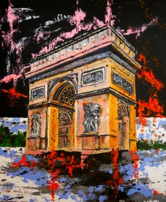 French School - Urbanscape Triumphal Arch - Paris Oil Painting 21th Iconic