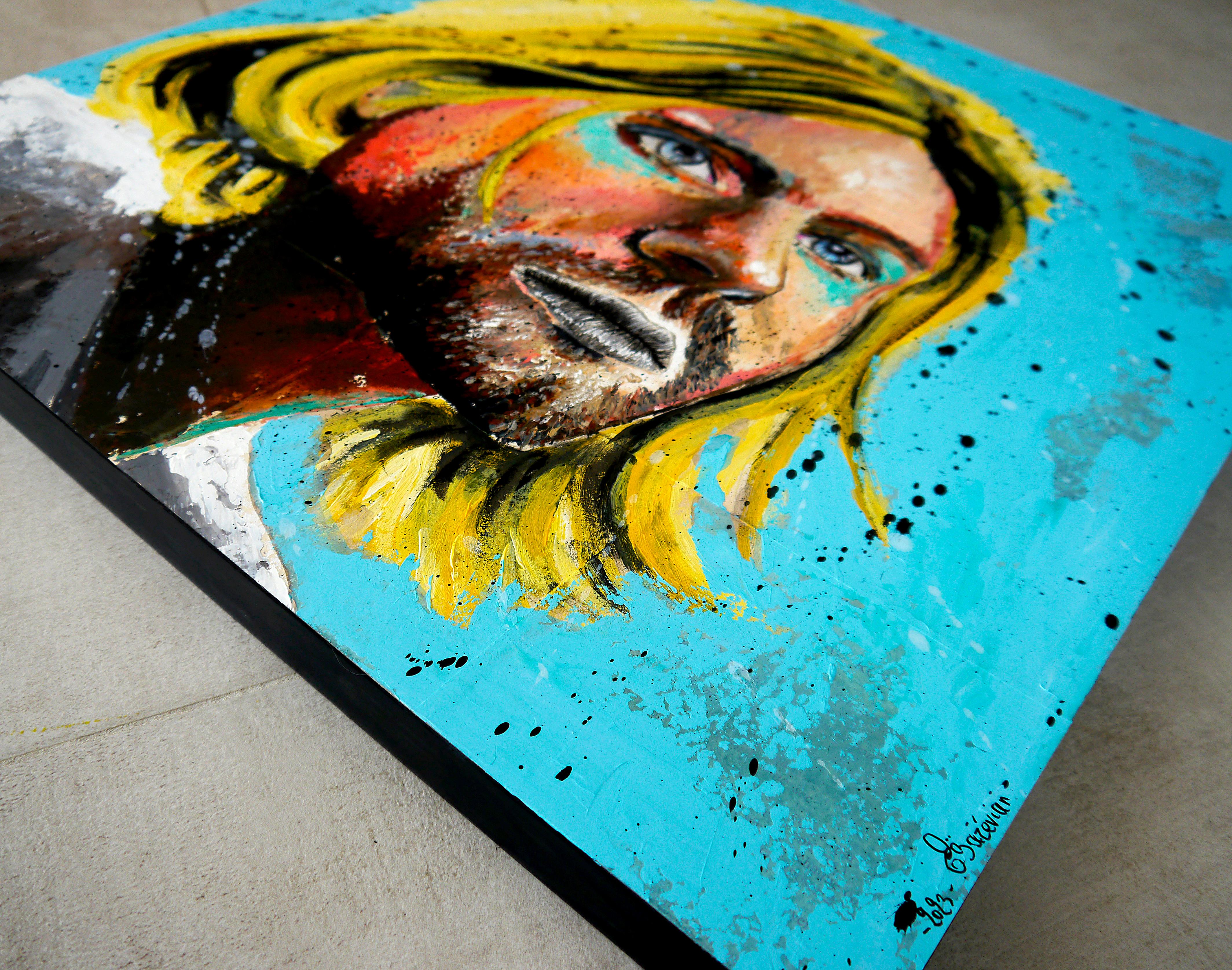Kurt 2023

Portrait de l'icône de l'artiste grunge Kurt Cobain du groupe Nirvana.

MISE À JOUR 🔴🙌🙌 : Je suis très heureux d'informer que cette œuvre a été partagée sur le réseau social du groupe officiel Nirvana.

Technique : huile, acrylique et
