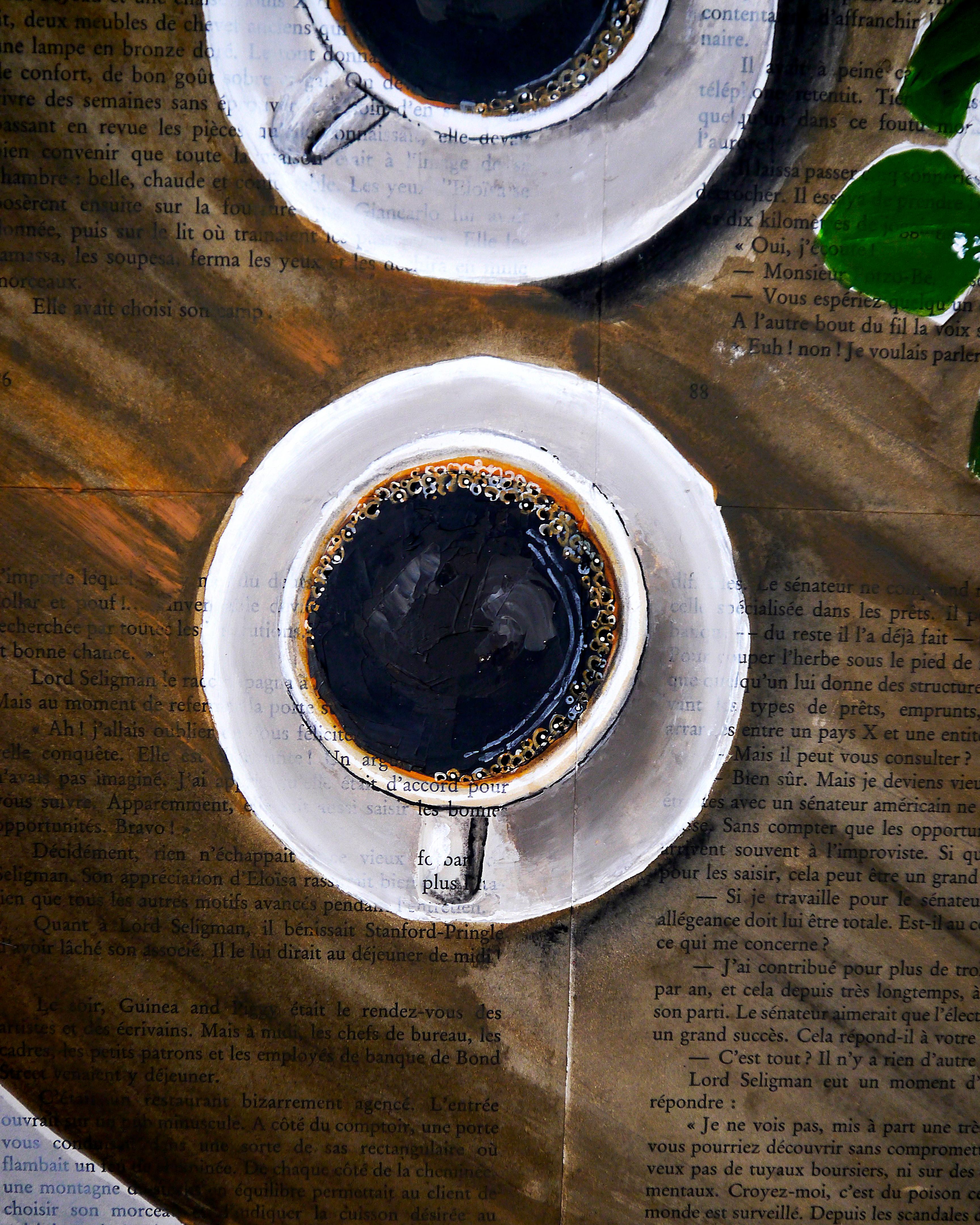 Französische Schule Kaffee und Blumen   Chut les Barbizon – Painting von bazevian