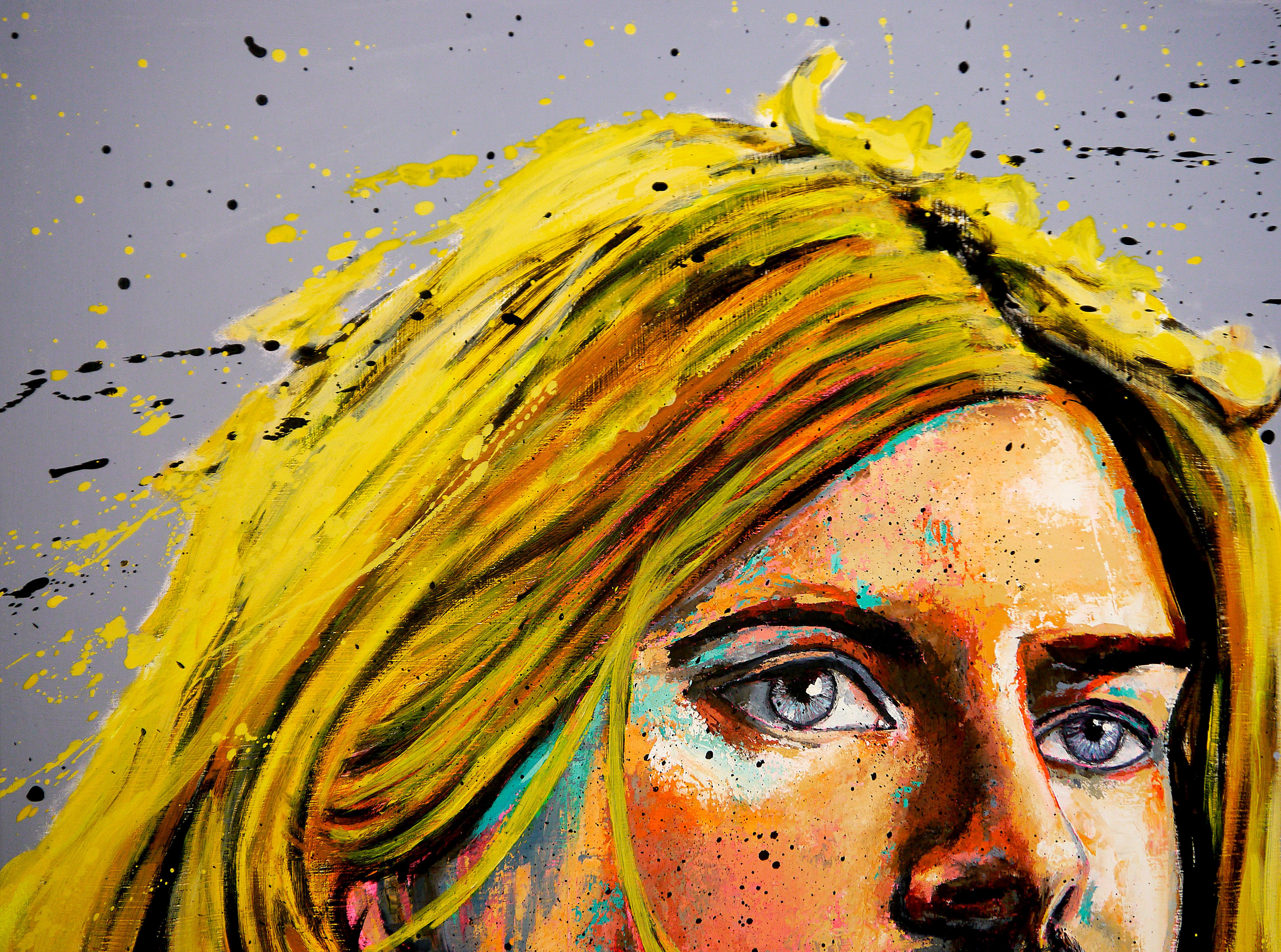 French School Continental Kurt Cobain Nirvana - Chut les Barbizons! – Painting von bazevian