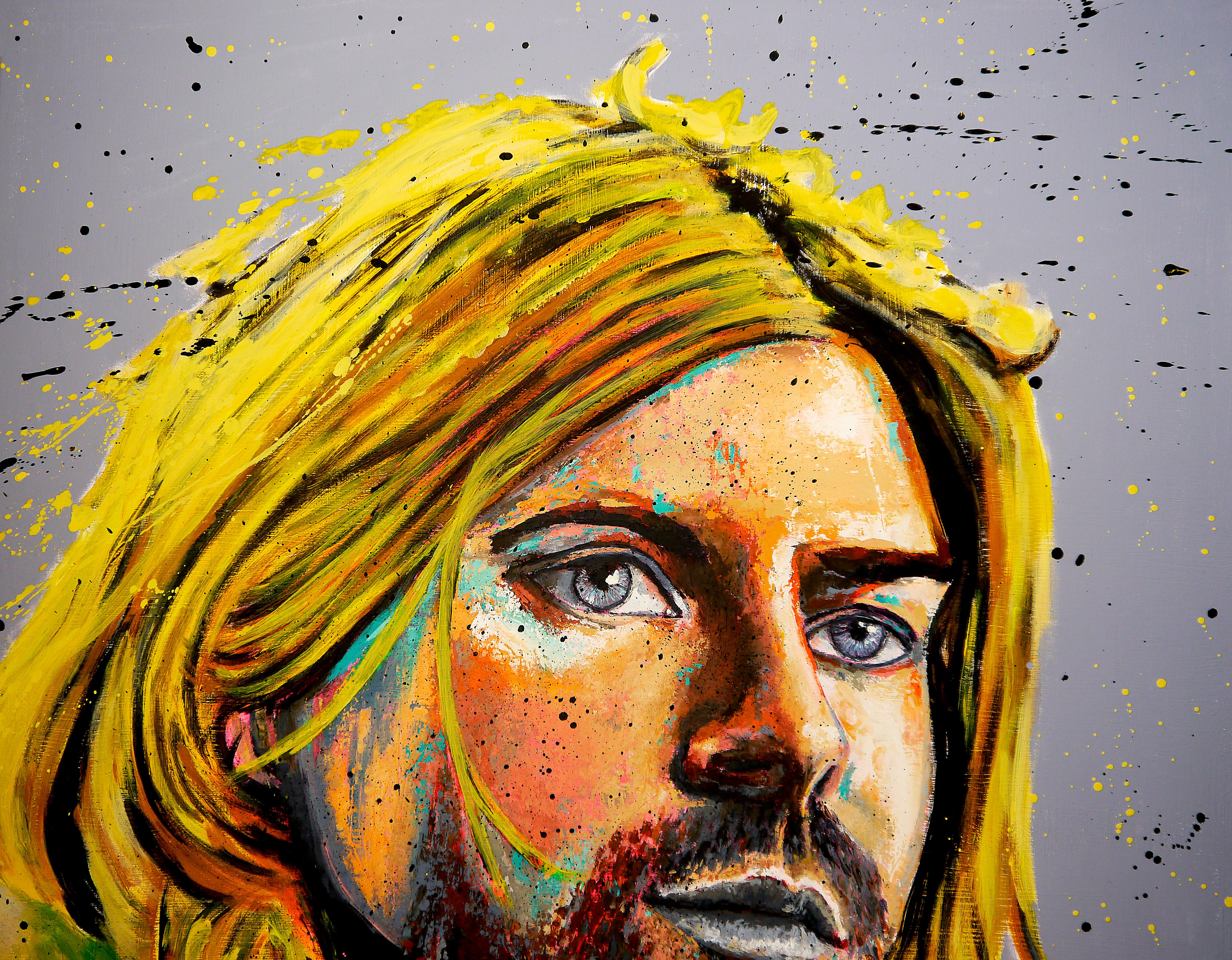 French School Continental Kurt Cobain Nirvana - Chut les Barbizons! (Zeitgenössisch), Painting, von bazevian