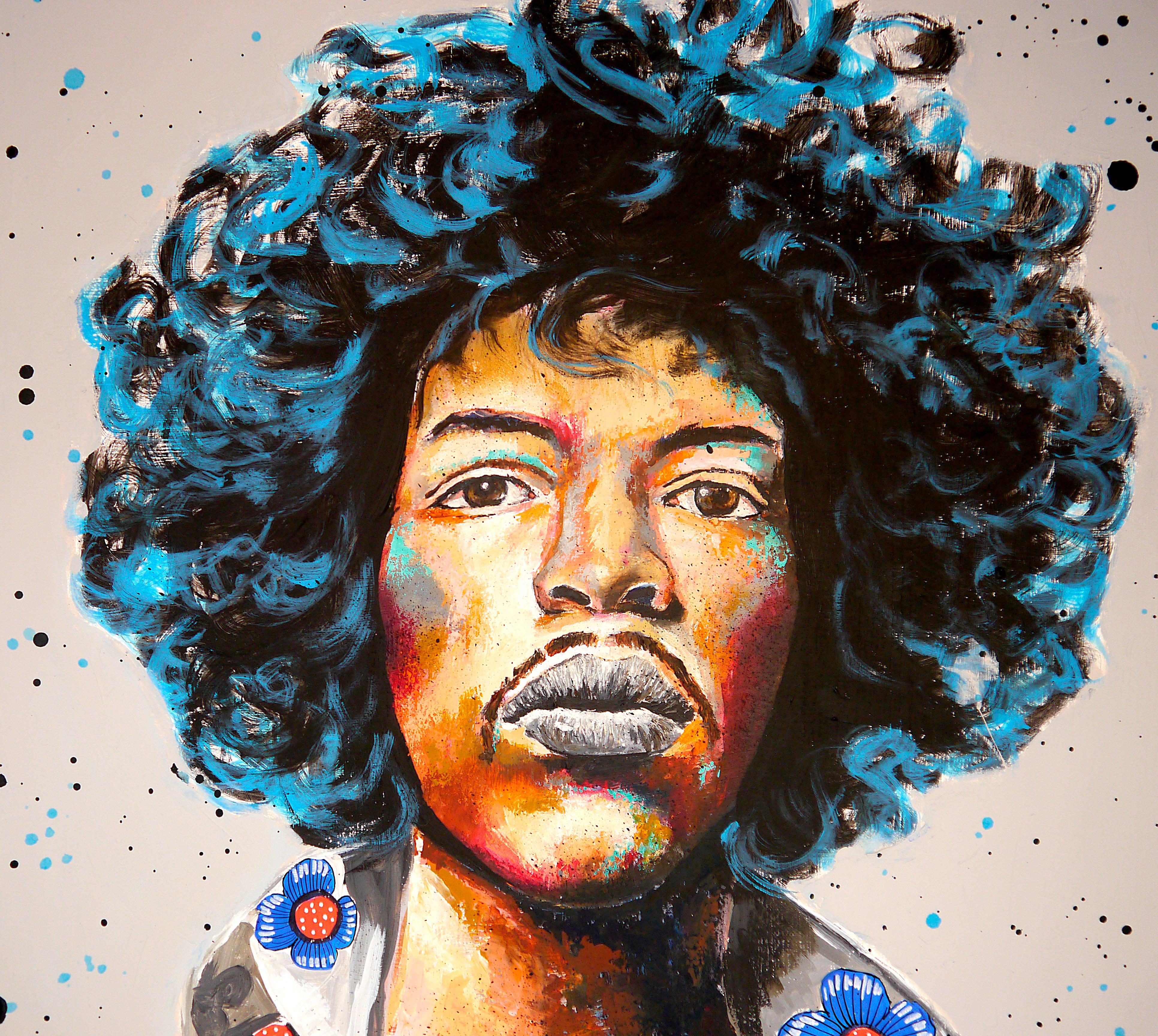 French School Jimi Hendrix Can You see me - Chut les Barbizons! – Painting von bazevian
