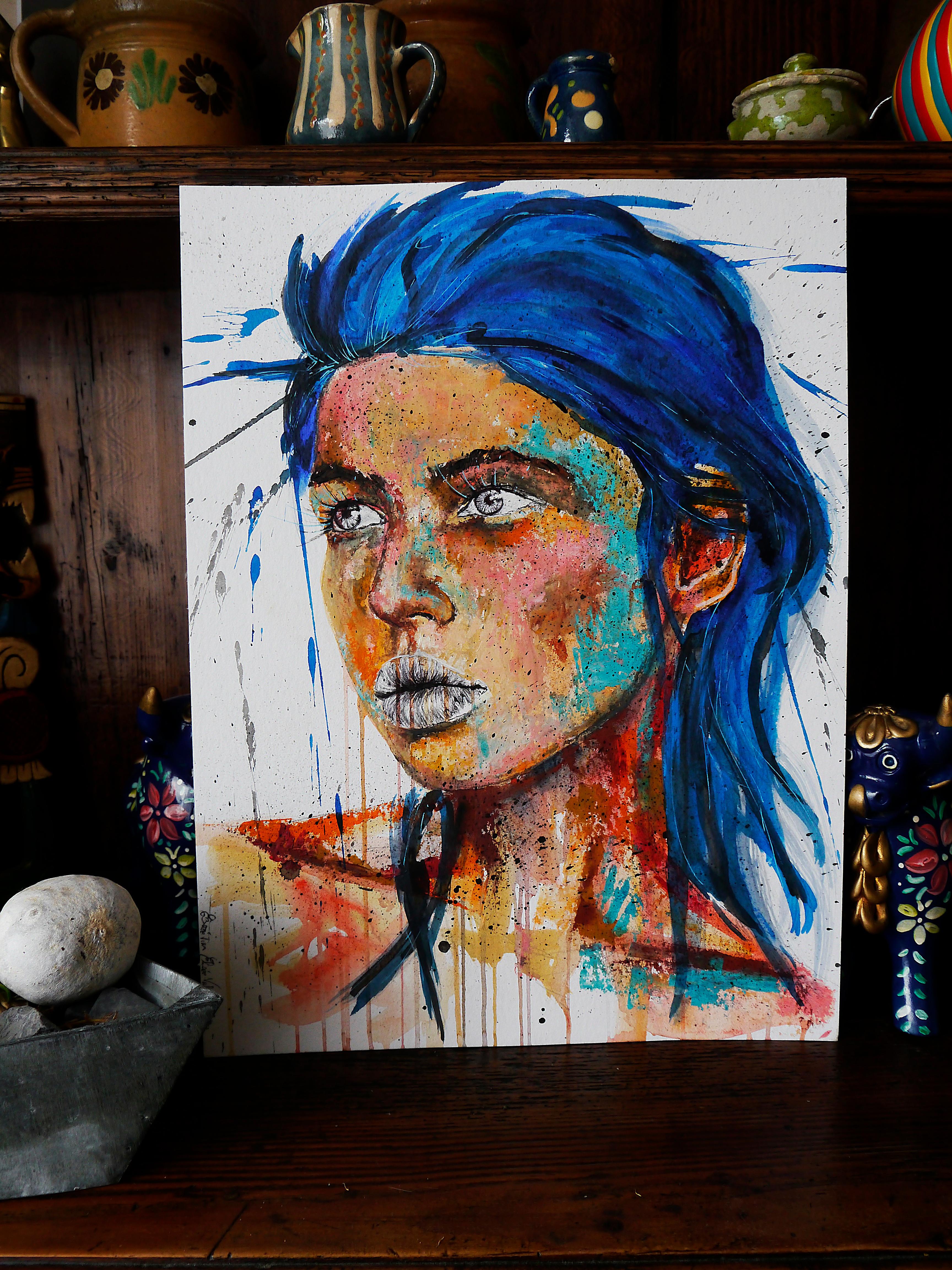 Französische Schulpost Synthetisch 59 -PS 59 Béton bombé Chut les Barbizons! – Painting von bazevian