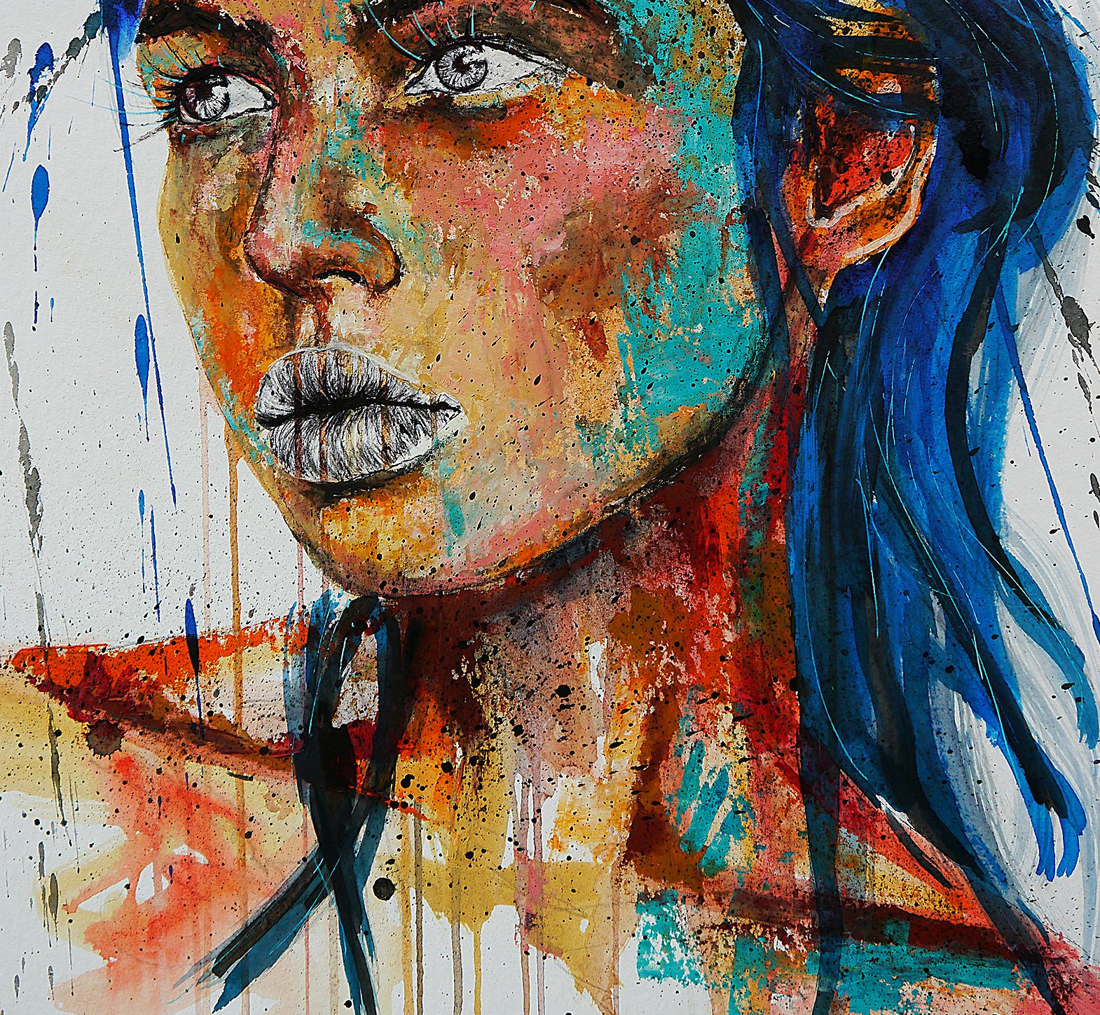 Hochformat PS 59  Béton bombé par la pluie

Dieses eindrucksvolle Porträt stellt eine kraftvolle Verschmelzung von figurativem Realismus und expressiver Abstraktion dar, wobei Struktur und Farbe eingesetzt werden, um sowohl emotionale Tiefe als auch