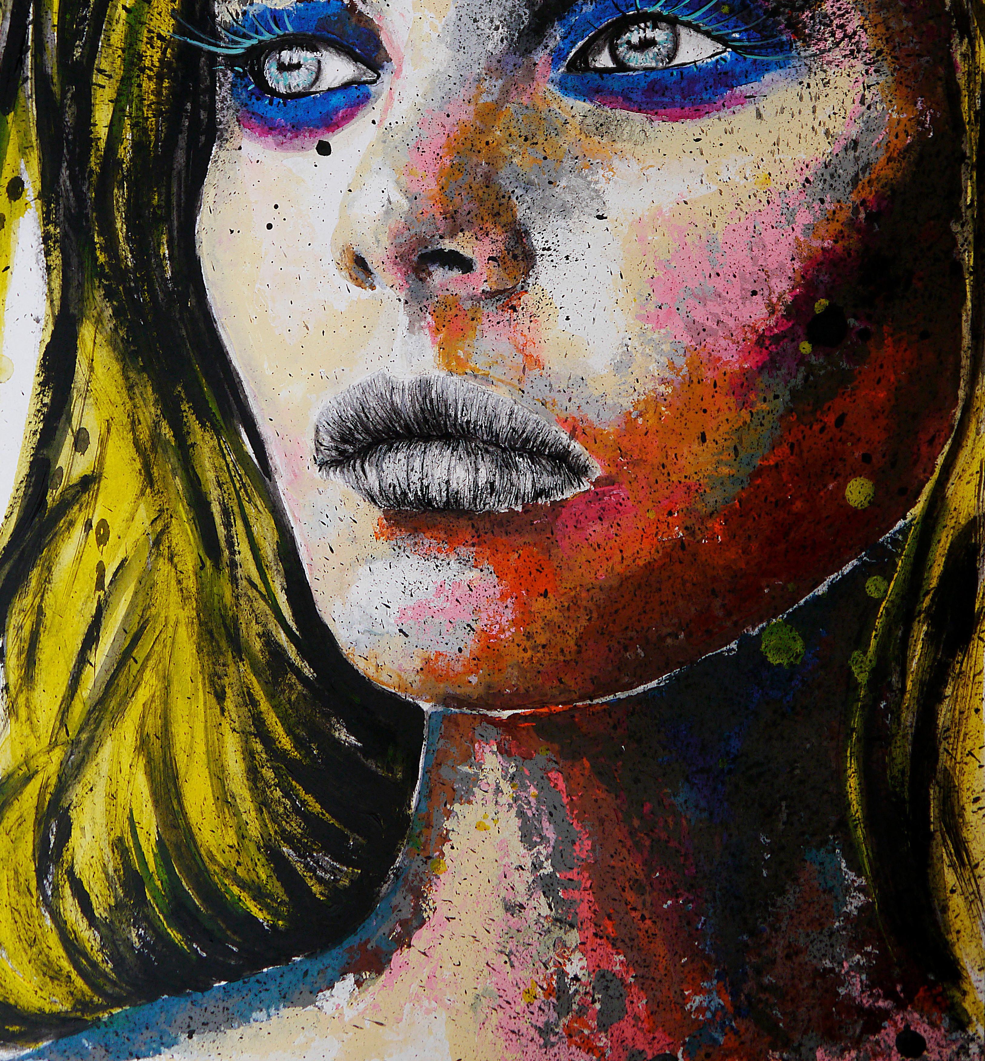 Portrait PS 195

Ce portrait présente une figure féminine saisissante, rendue dans un style expressionniste audacieux qui fusionne la précision figurative et la spontanéité gestuelle. Le regard central domine la composition : des yeux pâles et