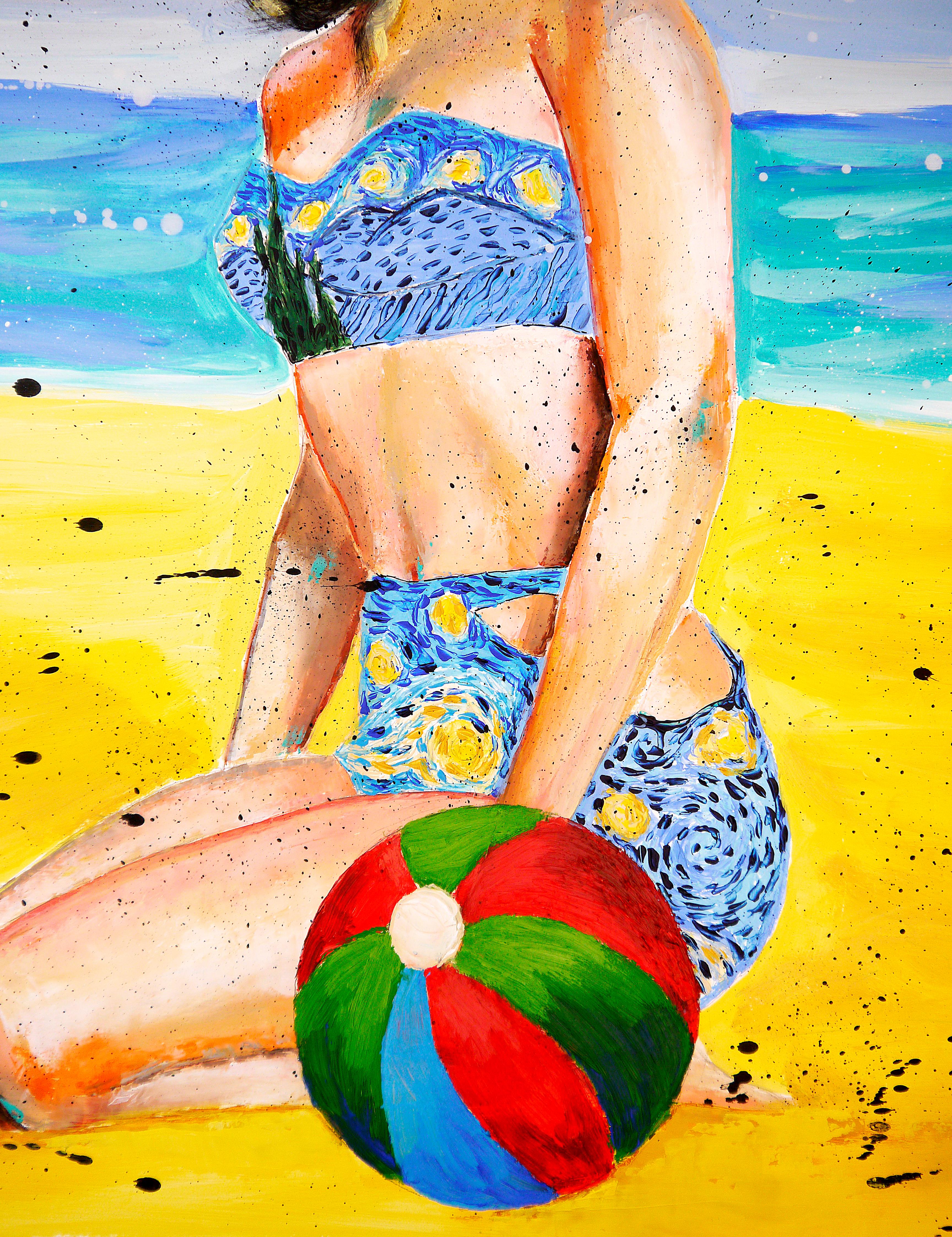 Französischschule PS 240 Sommer in La Baule Van Gogh - Chut les Barbizons! (Beige), Figurative Painting, von bazevian