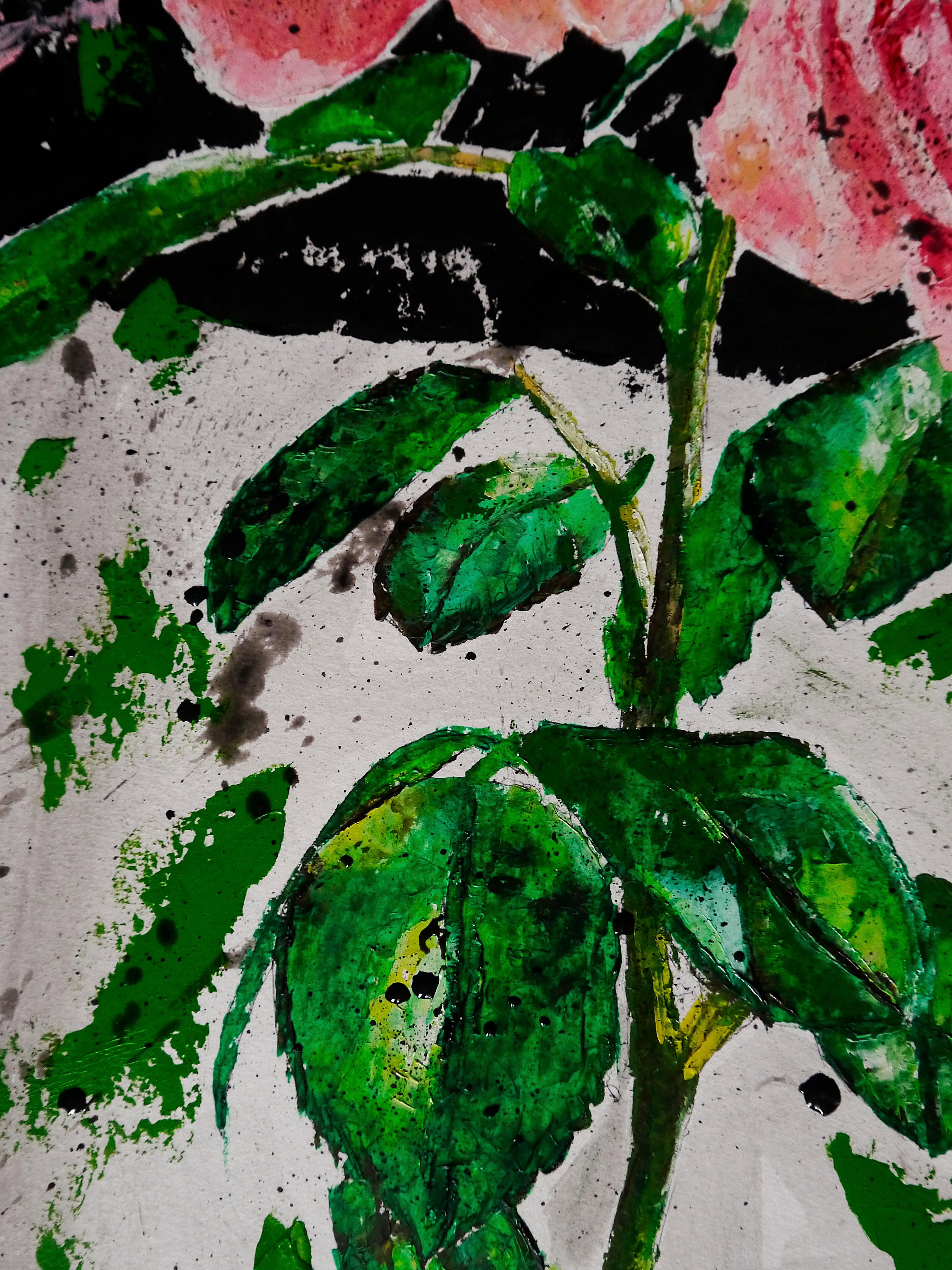 Französische Schule Stillleben Rosen  Chut les Barbizons! (Zeitgenössisch), Painting, von bazevian