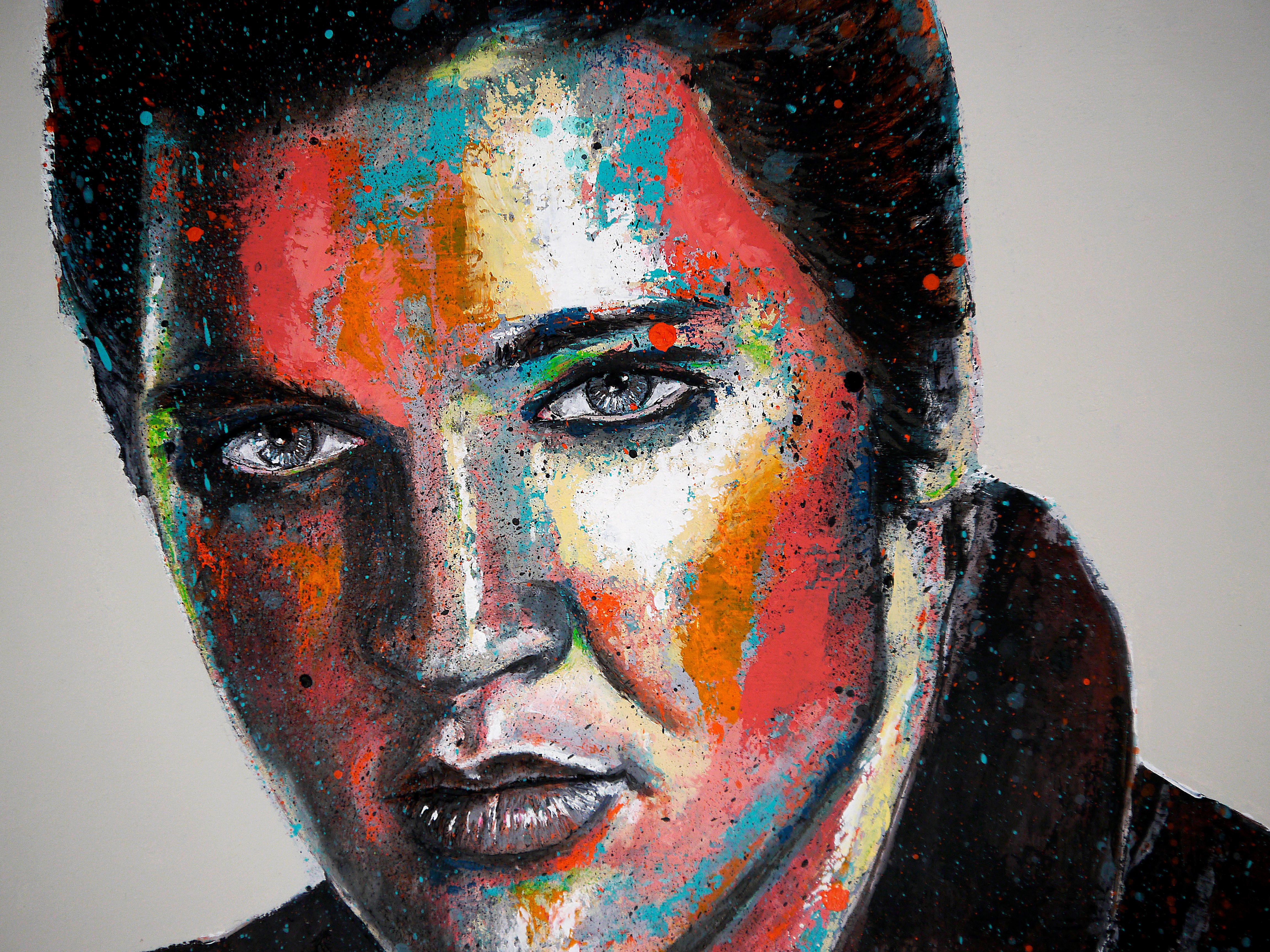Ritratto Nero Elvis Presley Scuola Francese Impressionista Pop PRONTO DA APPENDERE - Painting Tonalismo di bazevian