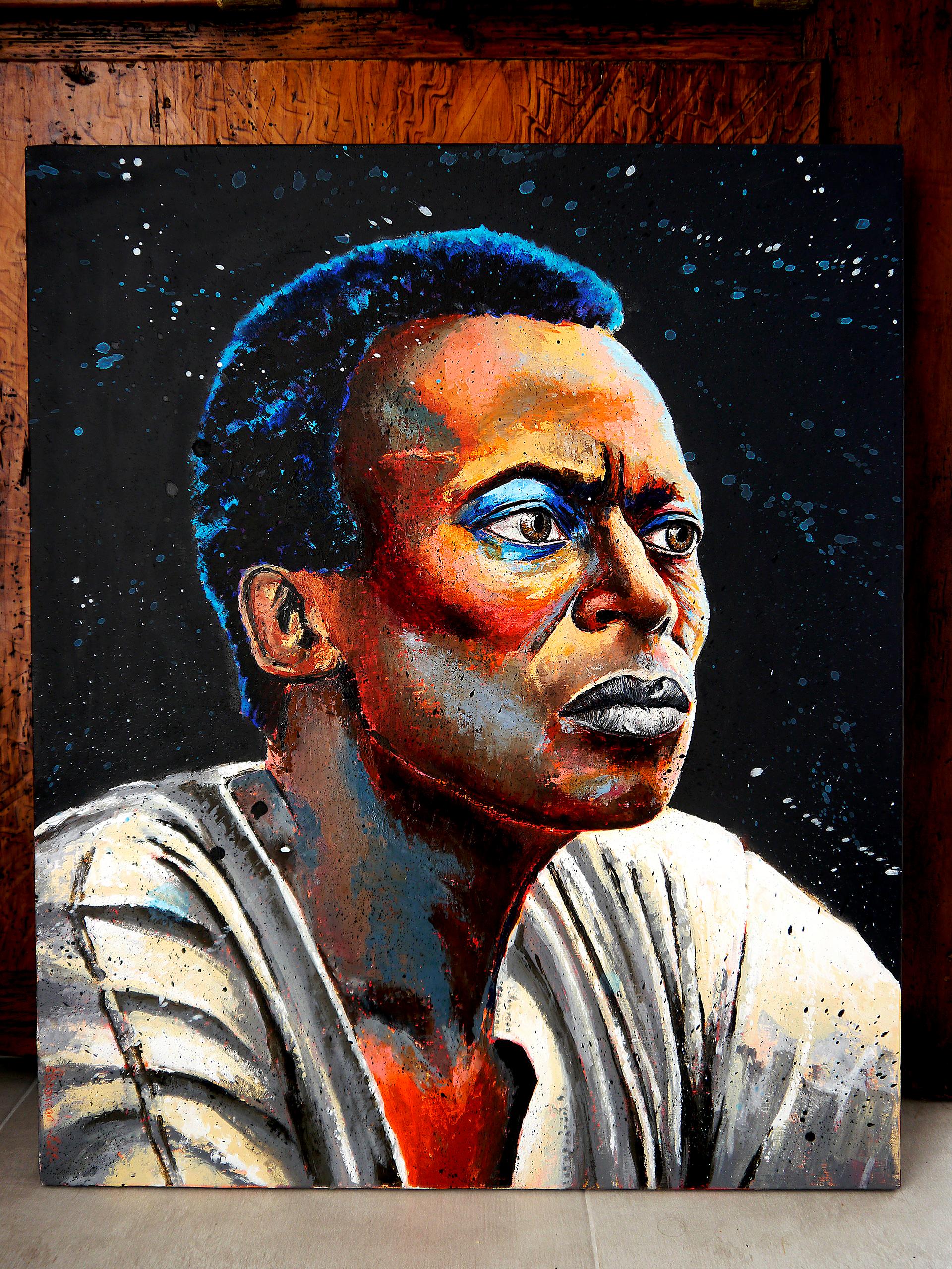 Ritratto Blu Miles Davis Scuola Francese  PRONTO PER L'APPESA Chut les Barbizons! - Painting di bazevian