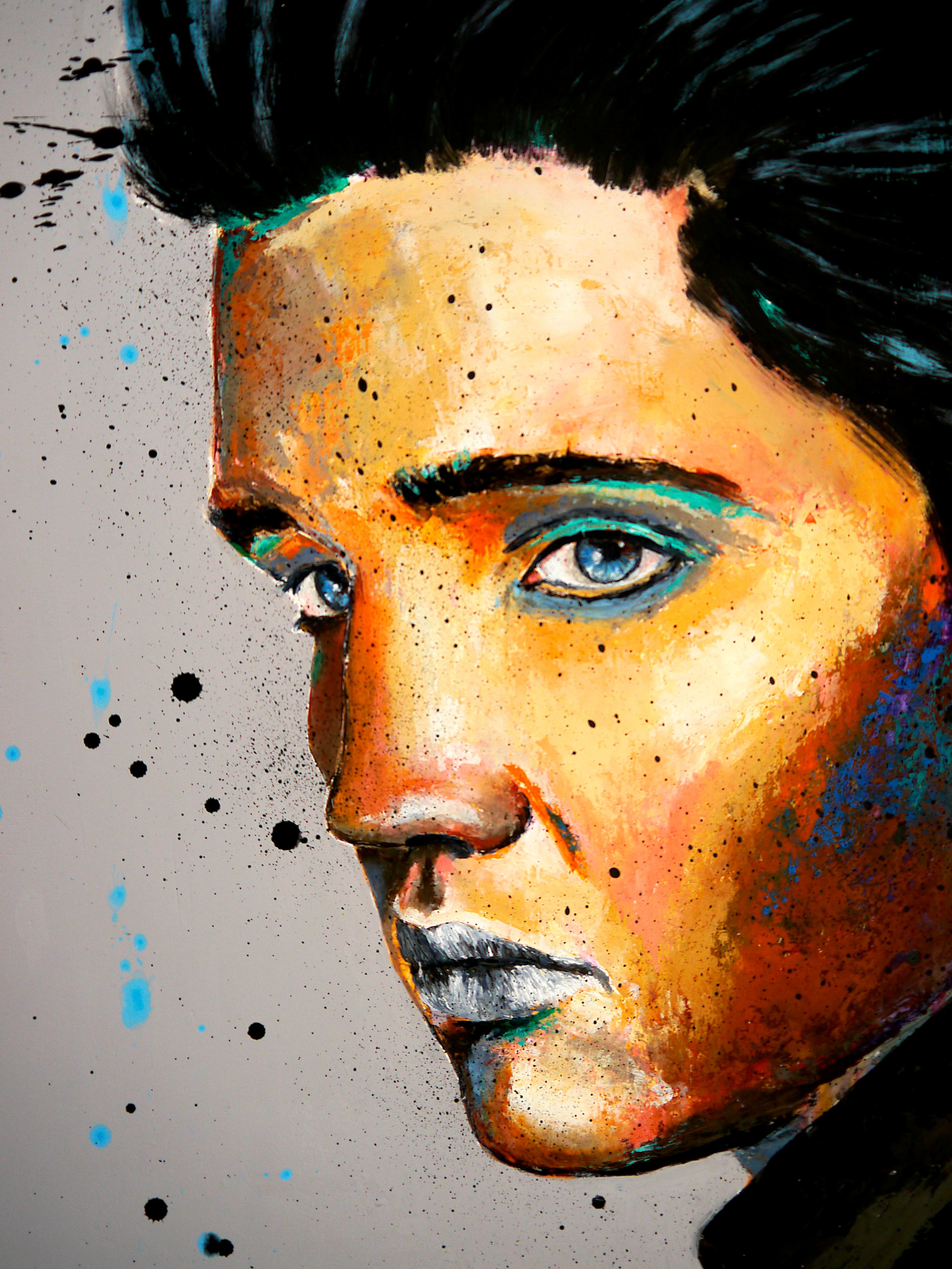 Ritratto Continental Elvis French School  PRONTO PER L'APPESA Chut les Barbizons! - Portrait Painting Beige di bazevian