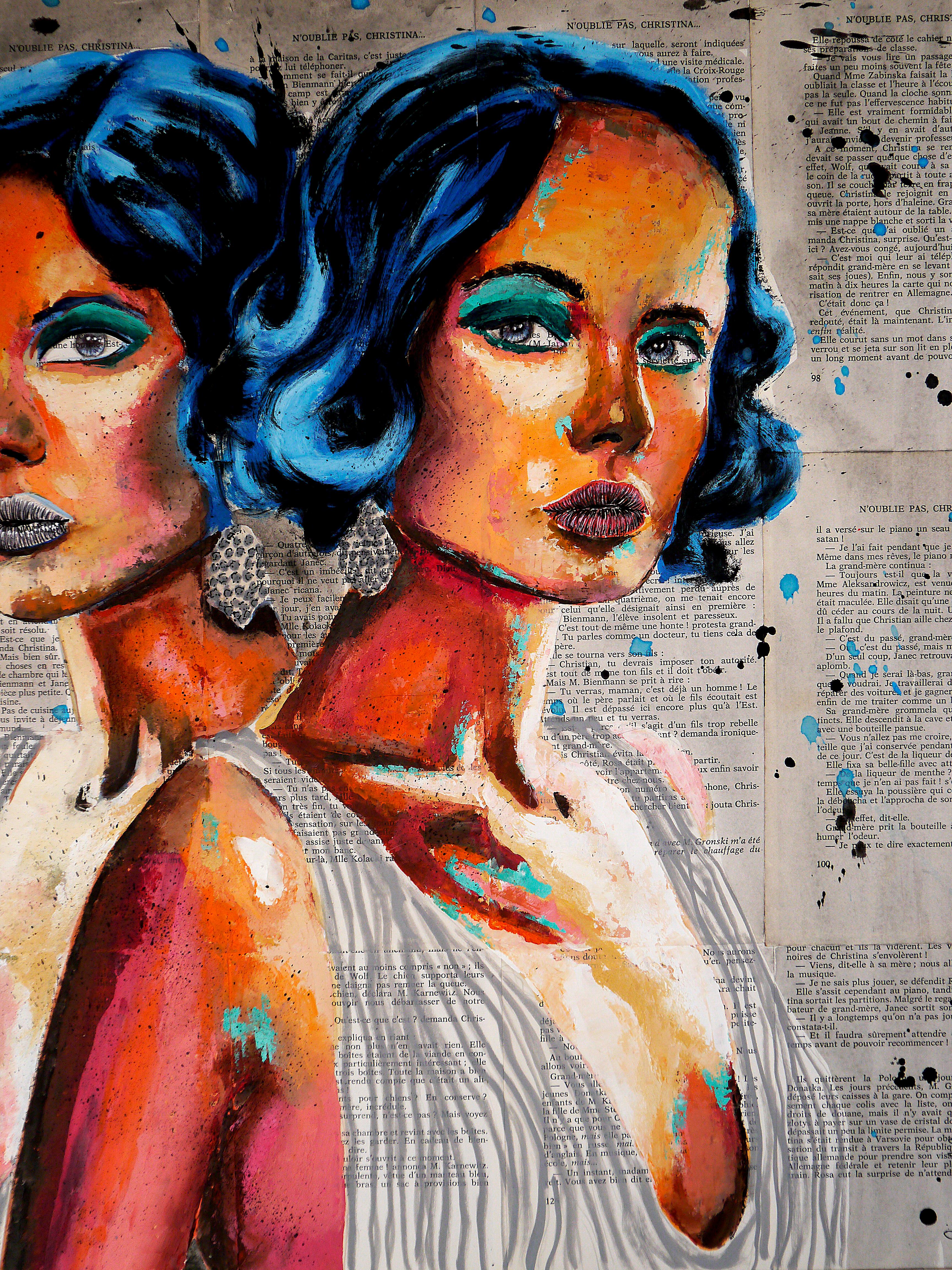 Ritratto Elle(s) Scuola francese Impressionista Pop 248 PRONTO DA APPENDERE - Portrait Painting Marrone di bazevian
