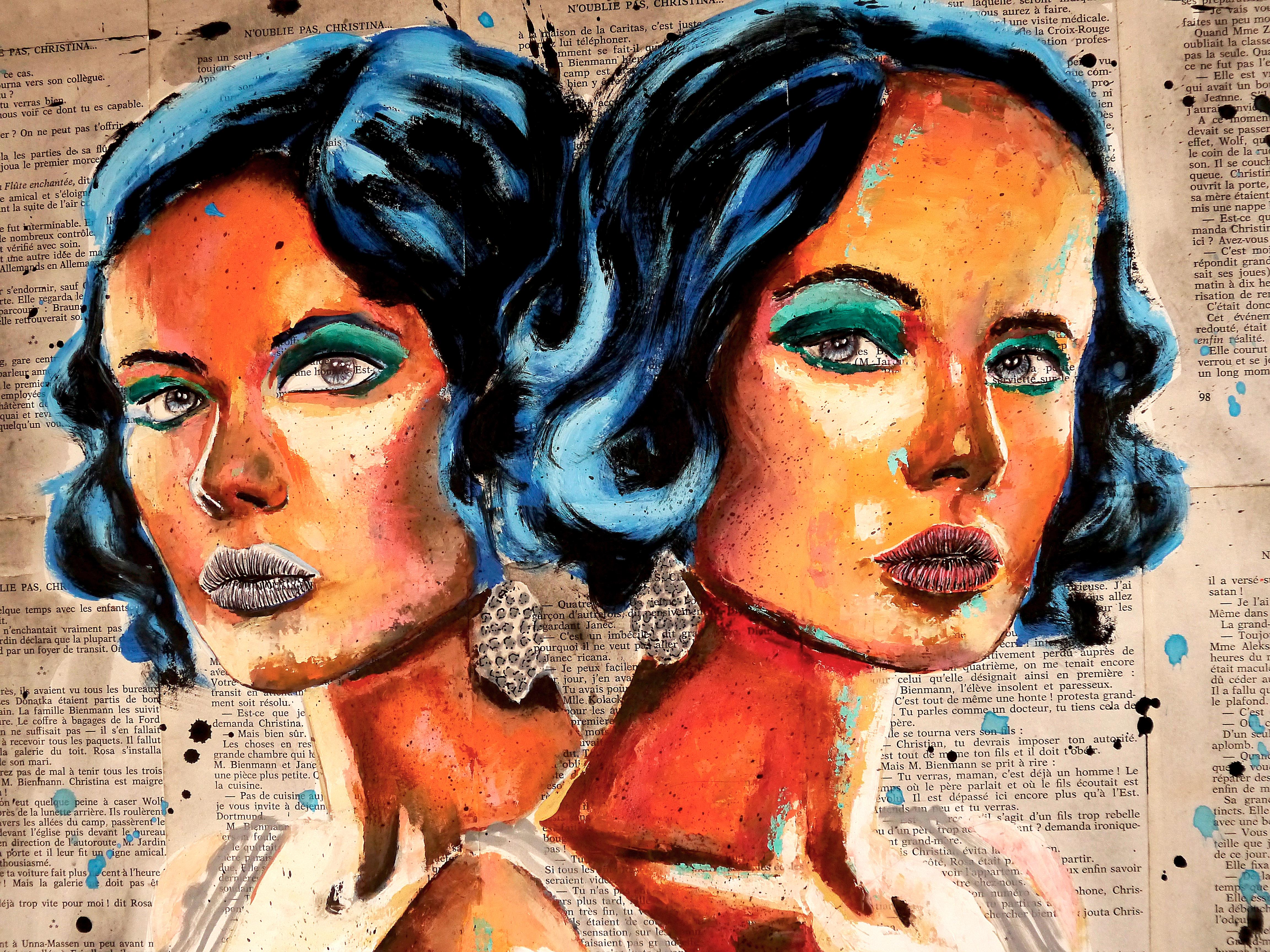 Ritratto Elle(s) Scuola francese Impressionista Pop 248 PRONTO DA APPENDERE in vendita 1