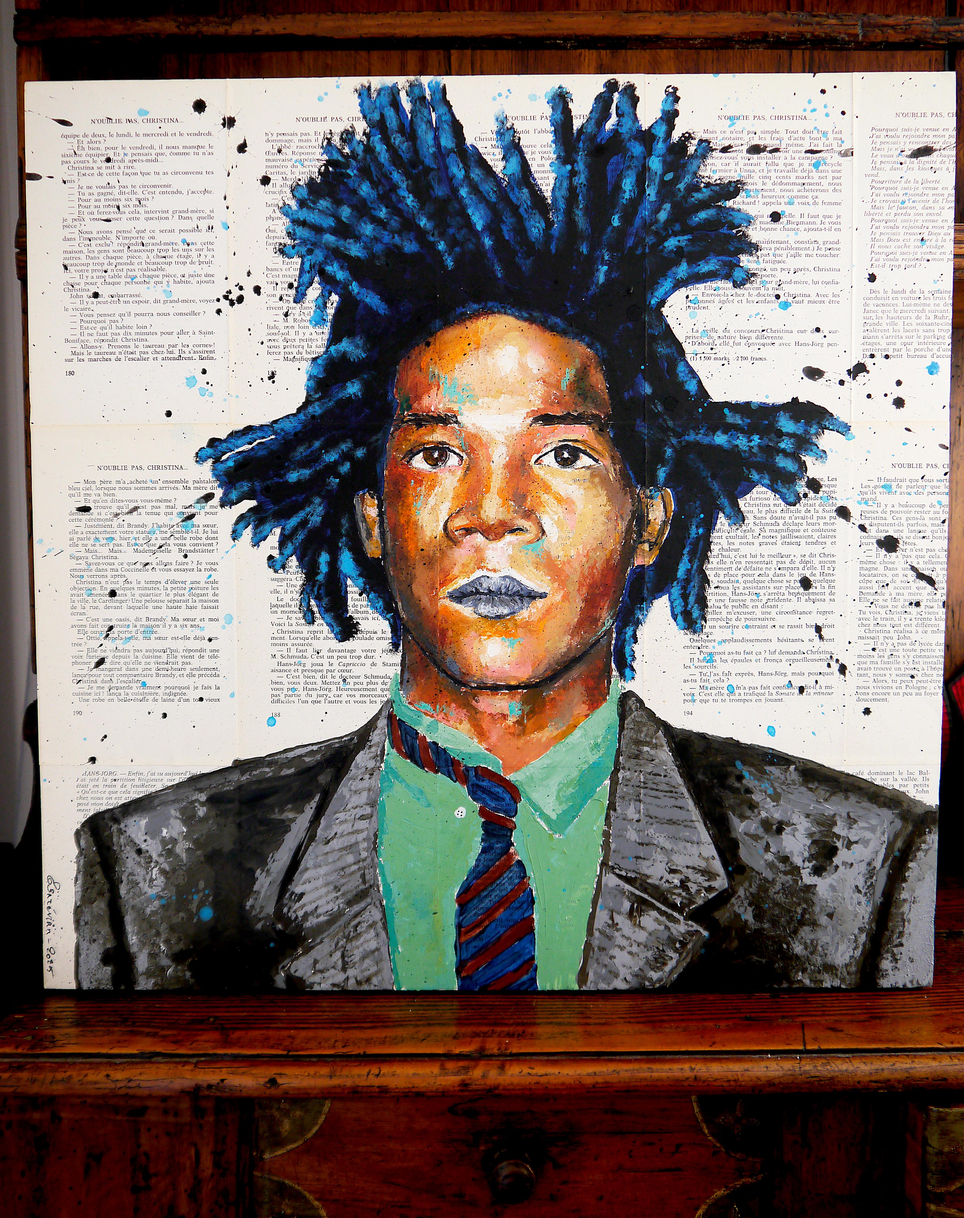 Retrato ESCUELA FRANCESA Jean Michel BASQUIAT ¡Chut les Barbizons!  Listo para colgar - Painting de bazevian