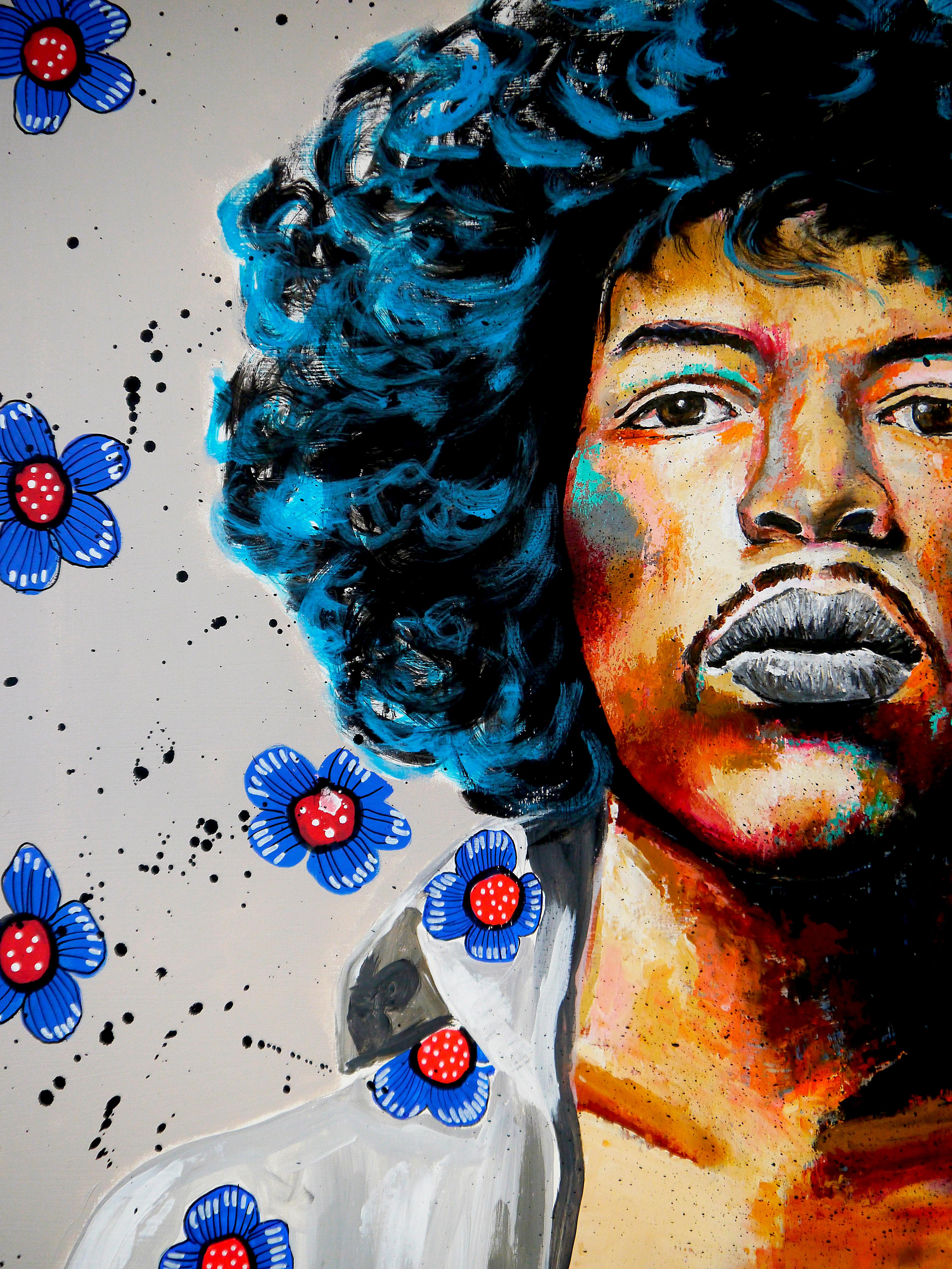 Retrato Jimi Hendrix ¿Puedes verme? Kehinde Wiley Chut Les Barbizons - Portrait Painting Beige de bazevian