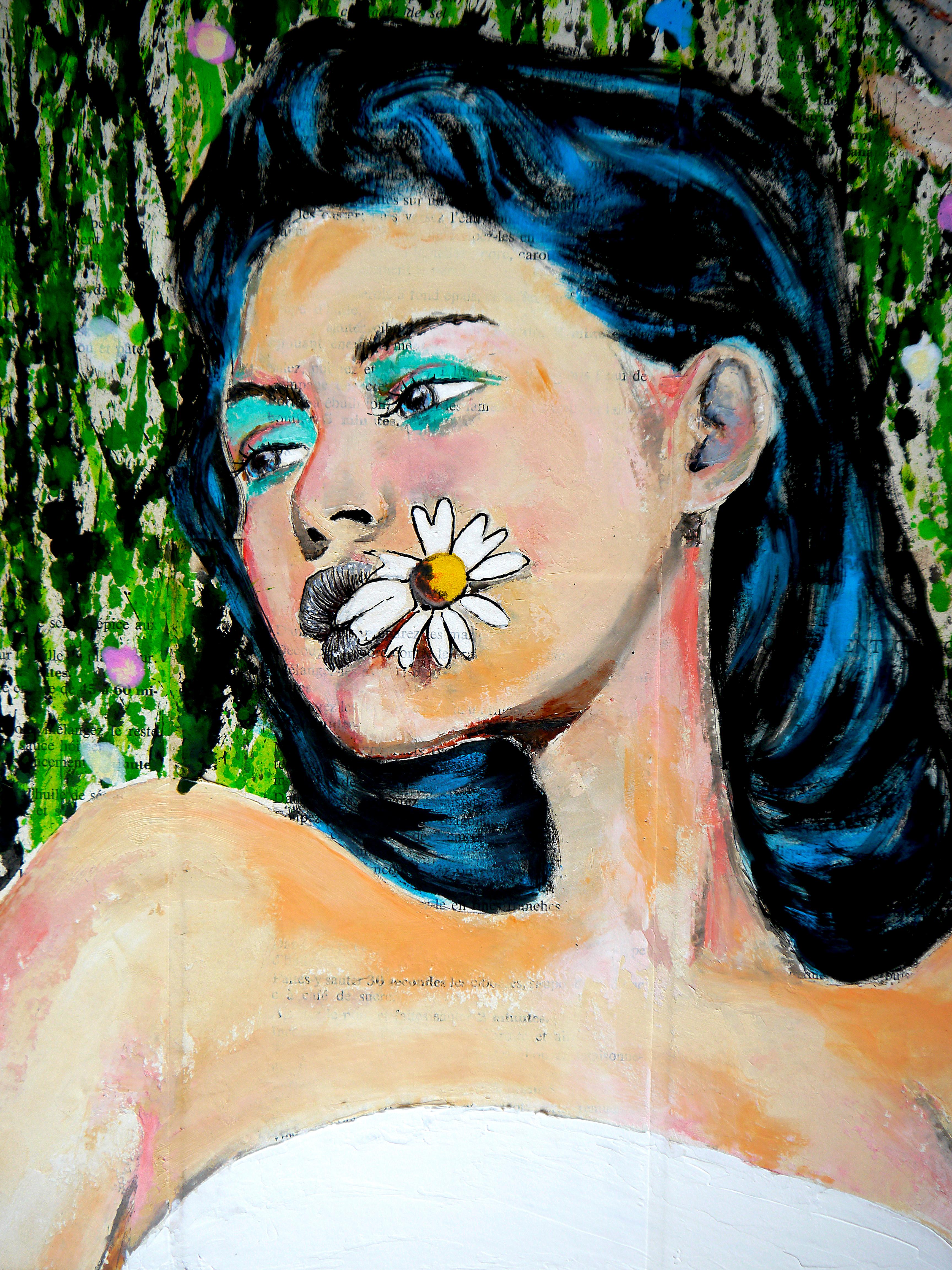 Ritratto La Dormante Scuola Francese Impressionista Pop 231 PRONTO DA APPENDERE - Portrait Painting Beige di bazevian