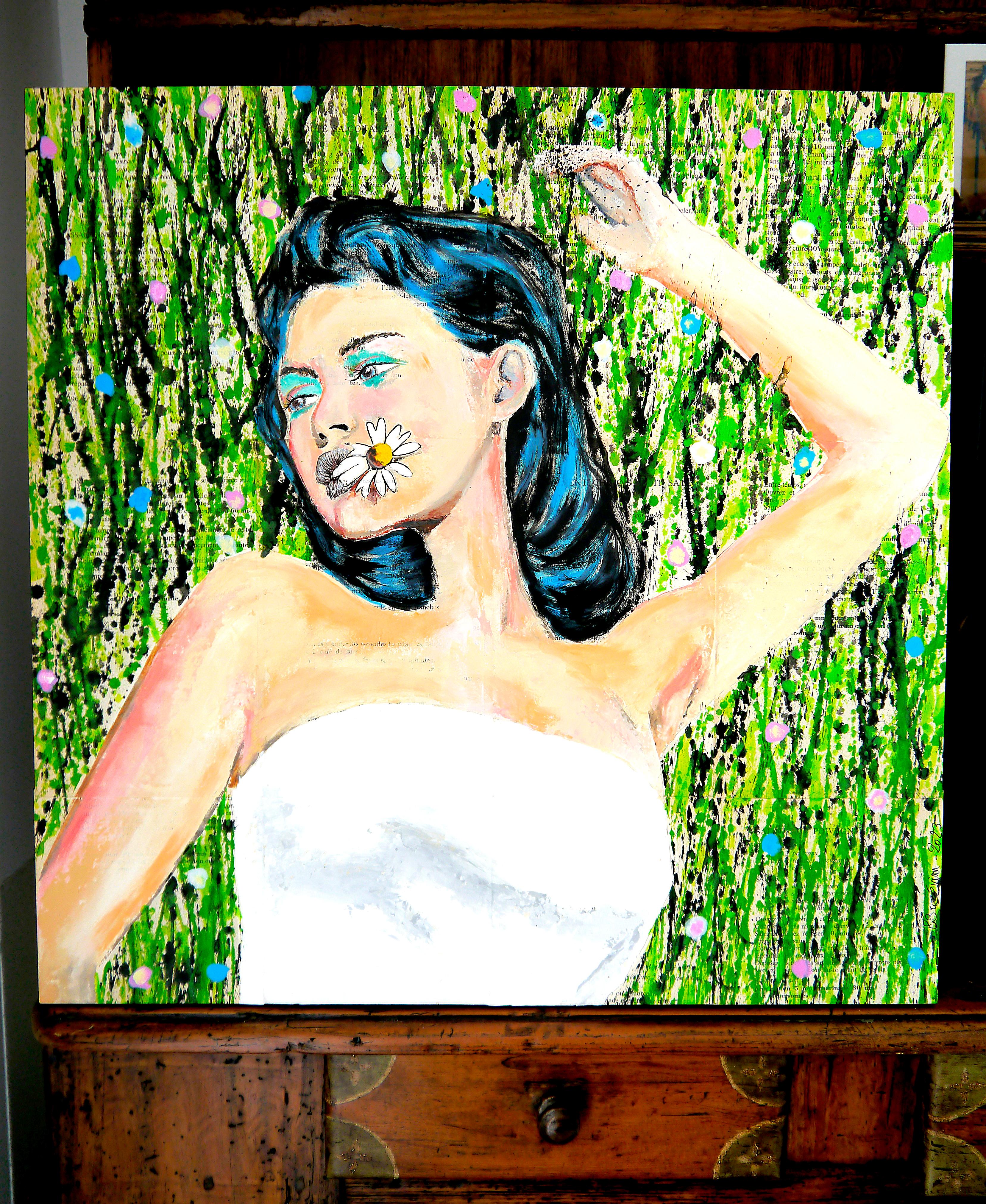 Ritratto La Dormante Scuola Francese Impressionista Pop 231 PRONTO DA APPENDERE in vendita 1