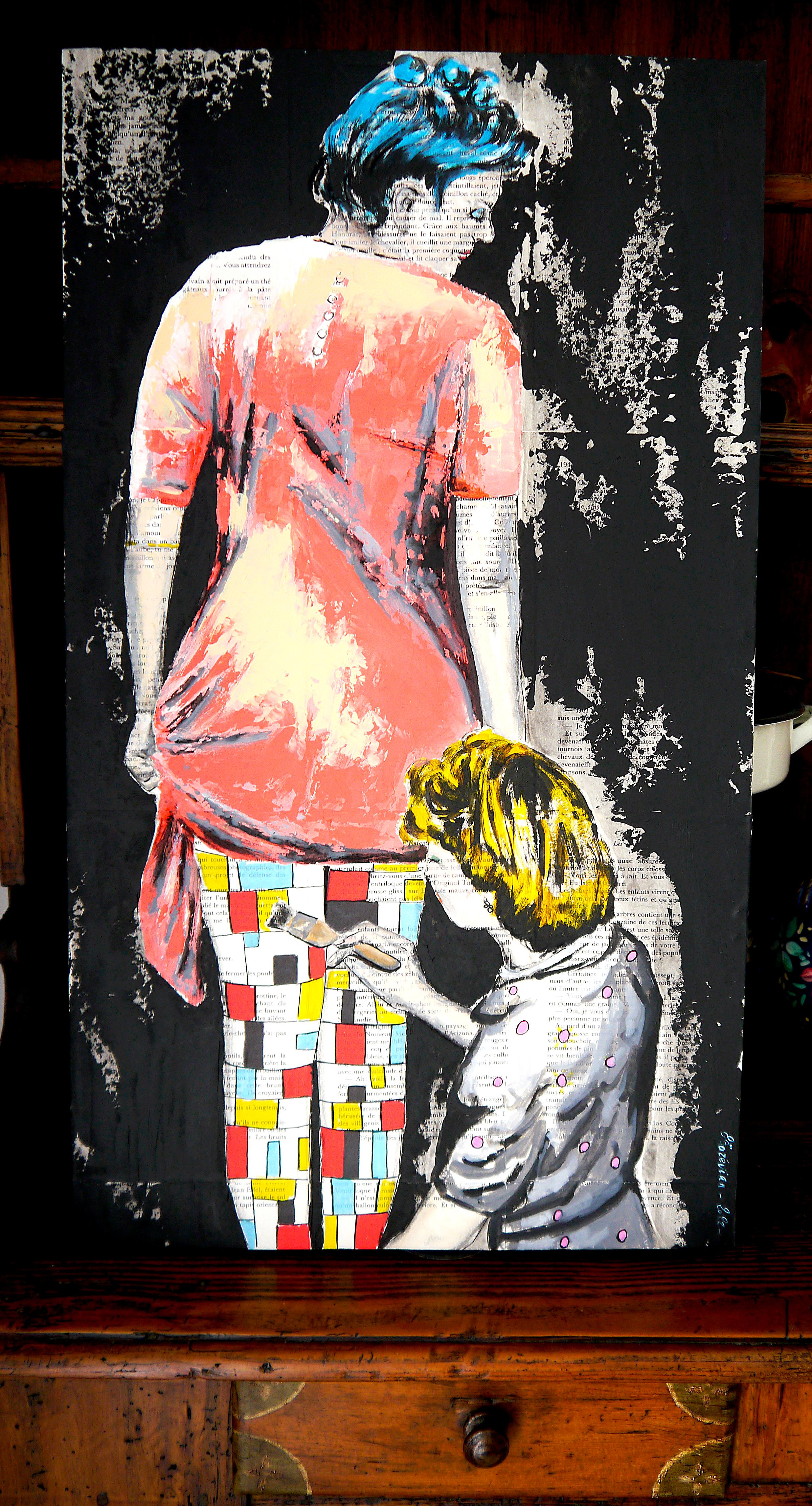 Portrait de Mondrian Stockings, école impressionniste française Pop 203 prêt à accrocher - Painting de bazevian