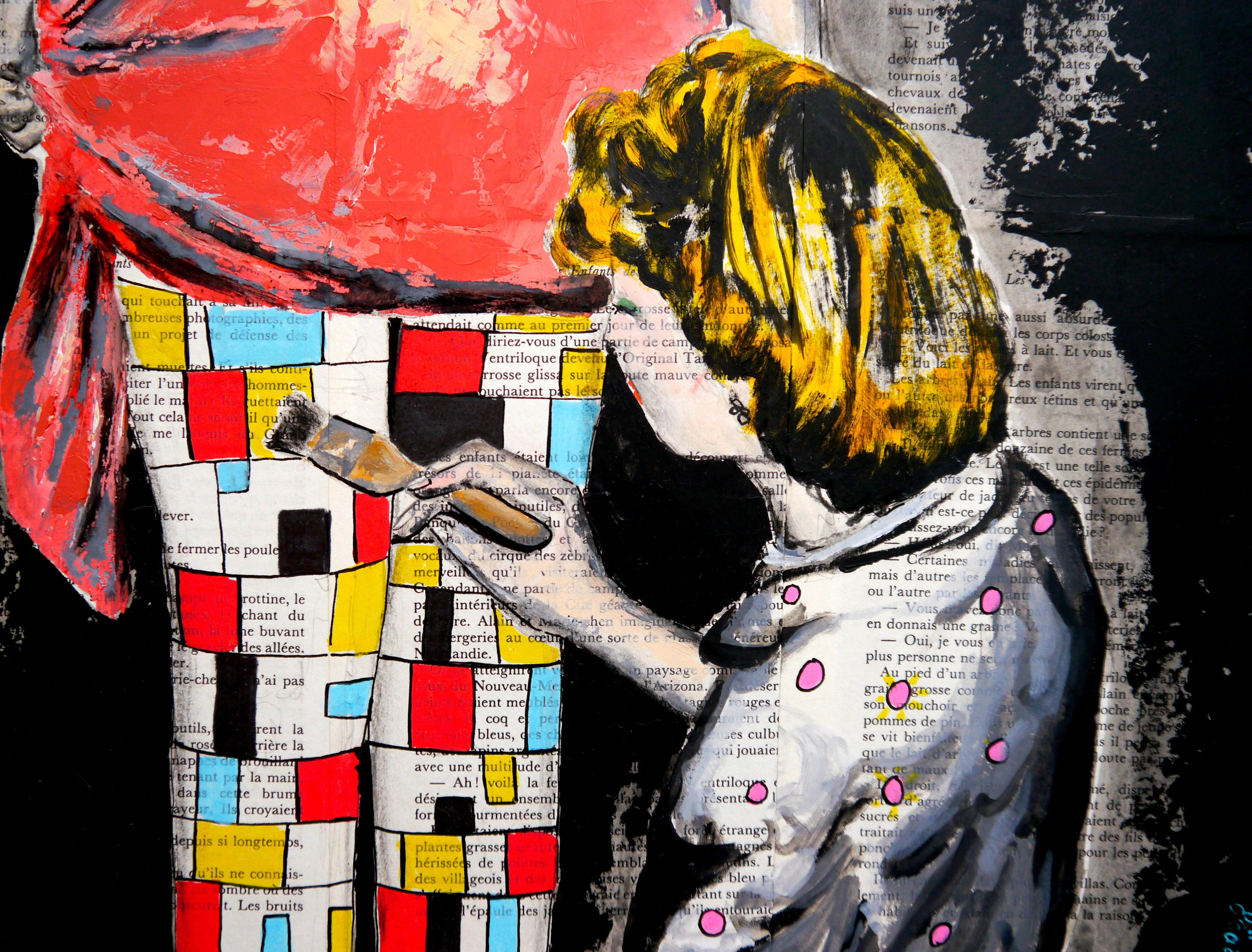 Portrait de Mondrian Stockings, école impressionniste française Pop 203 prêt à accrocher - Noir Interior Painting par bazevian