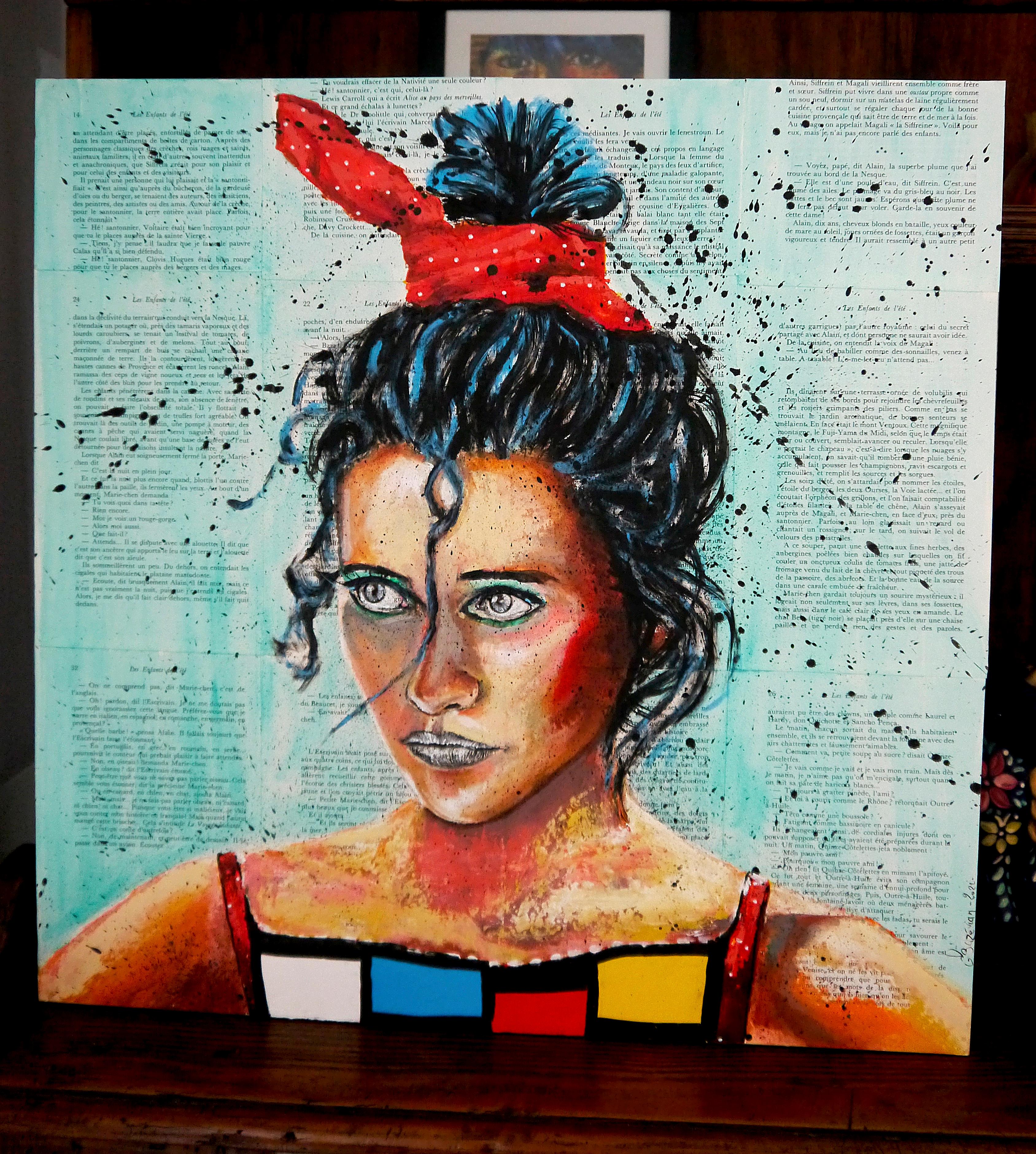 Porträt So What, Mondrian Französische Schule Impressionistischer Pop 194 READY TO HANG – Painting von bazevian
