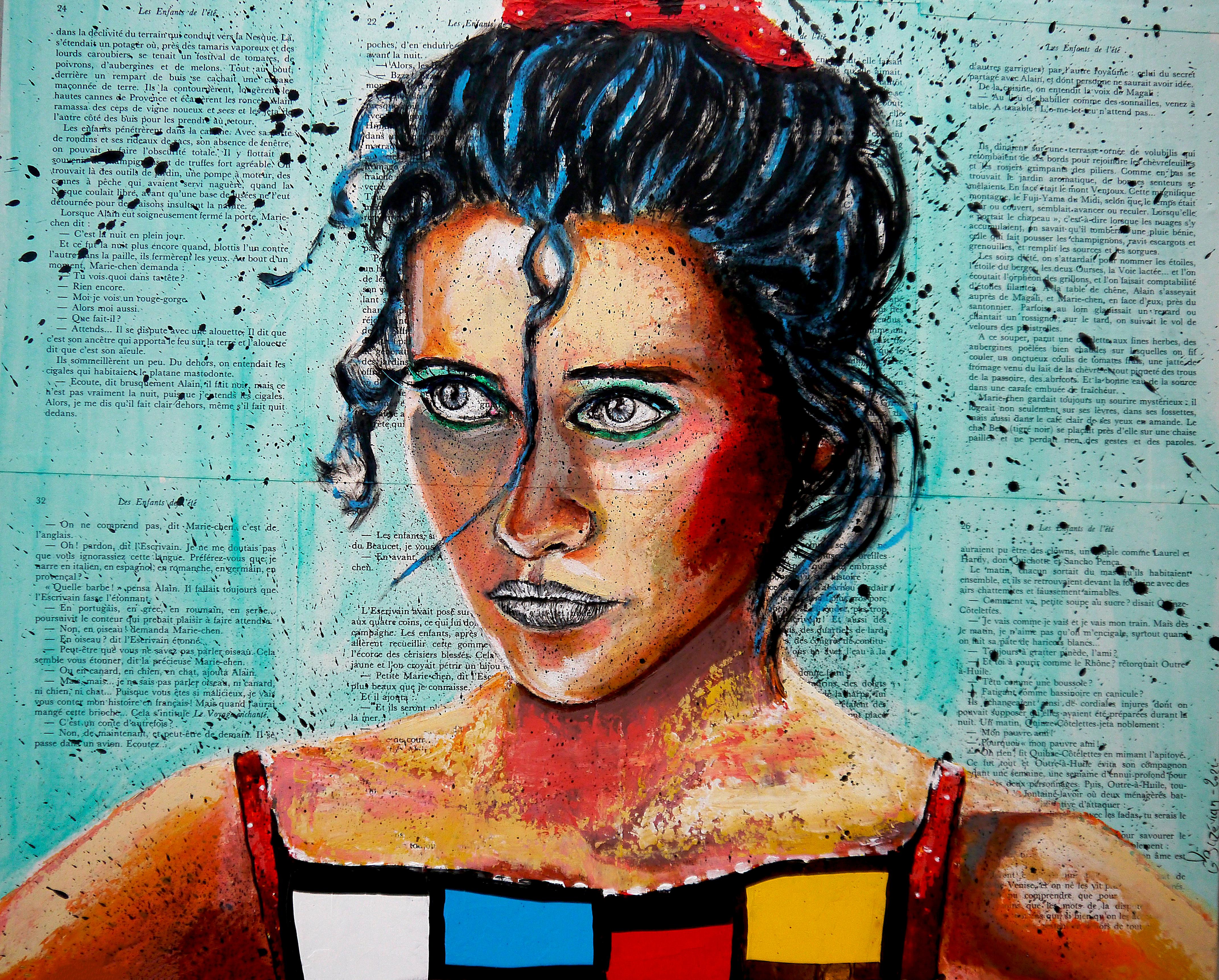Porträt So What, Mondrian Französische Schule Impressionistischer Pop 194 READY TO HANG (Grau), Figurative Painting, von bazevian