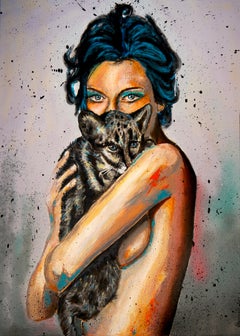 Portrait Tawny wears leopard French School Impressionist Pop 233 READY TO HANG