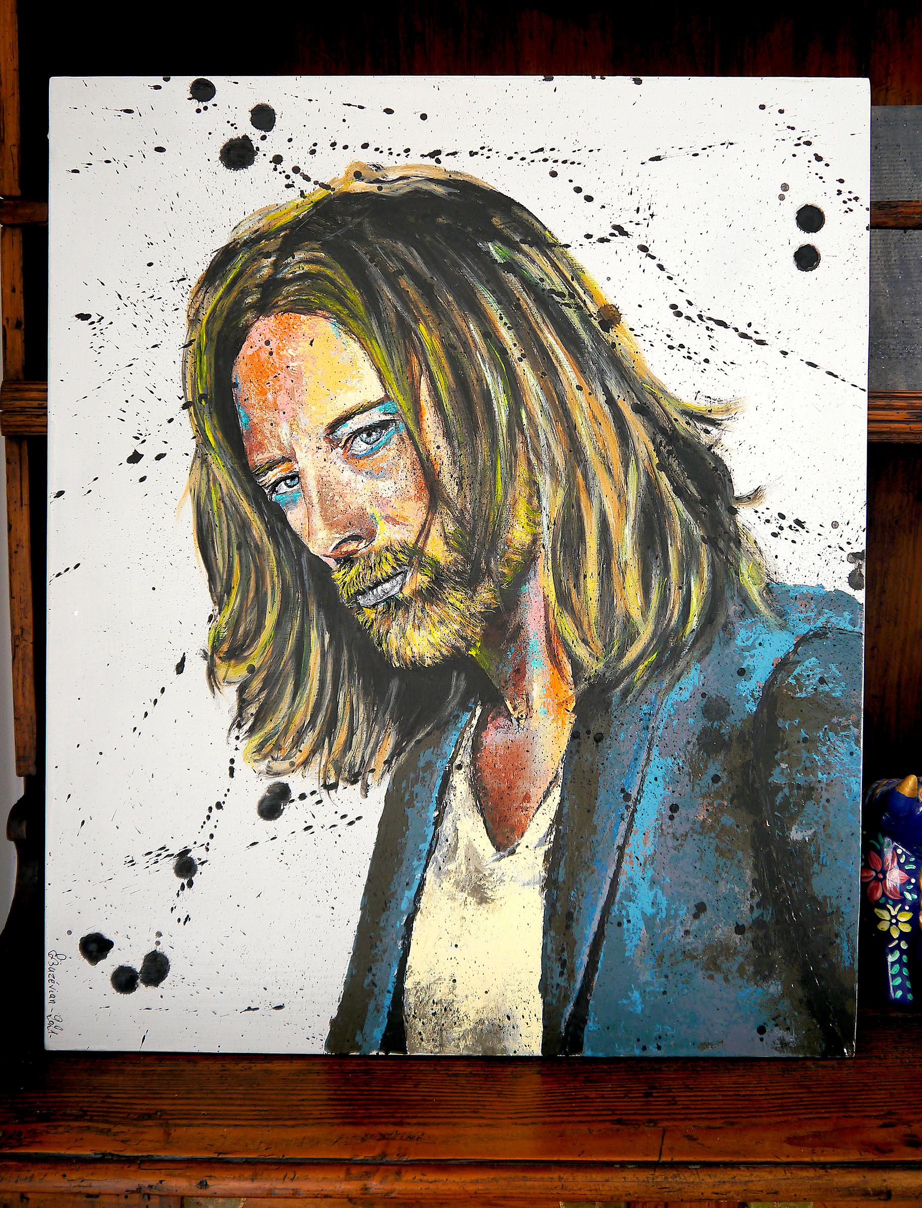 Ritratto Thom Yorke Scuola francese Radiohead PRONTO ALL'APPESA Chut les Barbizons! - Painting di bazevian
