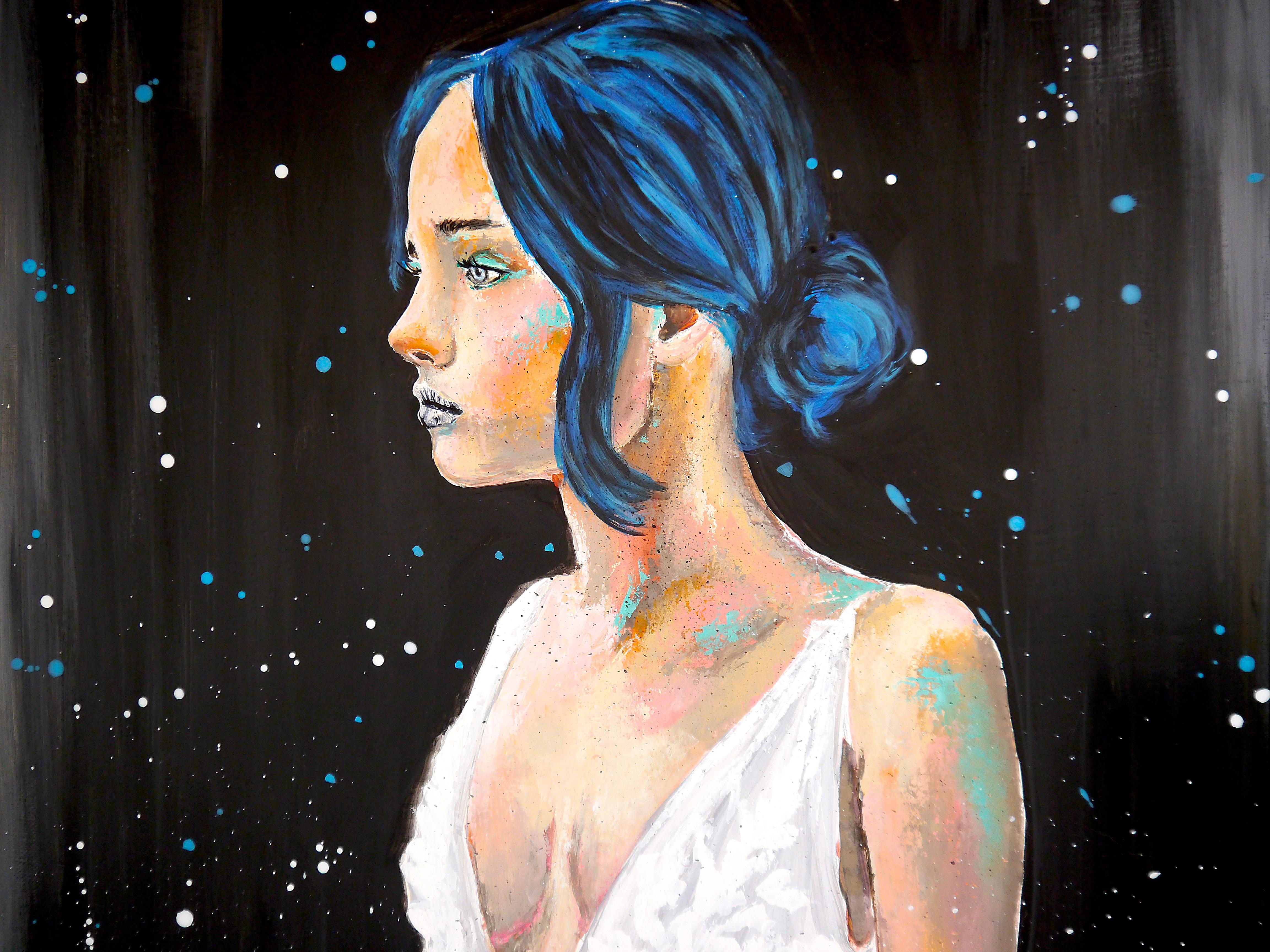 ¡PS 250 El Retrato de la Novia Nocturna -Chut les Barbizons! Listo para colgar la escuela de francés - Portrait Painting Negro de bazevian