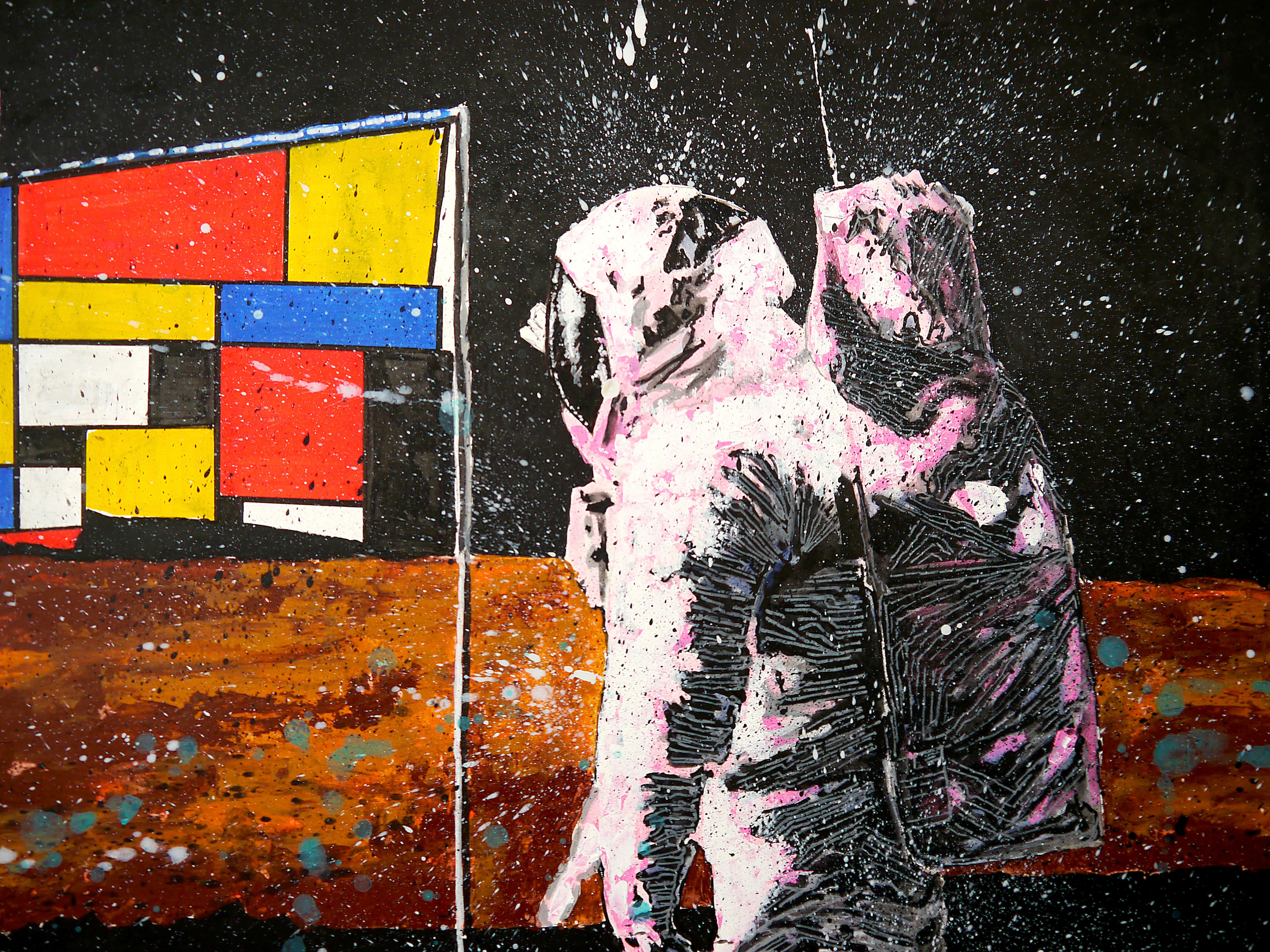 Apollo Mondrian 20

Scène historique d'un astronaute avec un drapeau de Piet Mondrian sur la Lune.

Expédition à plat

Technique : huile, acrylique, encre, stylo à bille et aquarelle sur papier cartonné très épais 70 x 50cm ■■ 27,6 x19,6 inch 


🟢