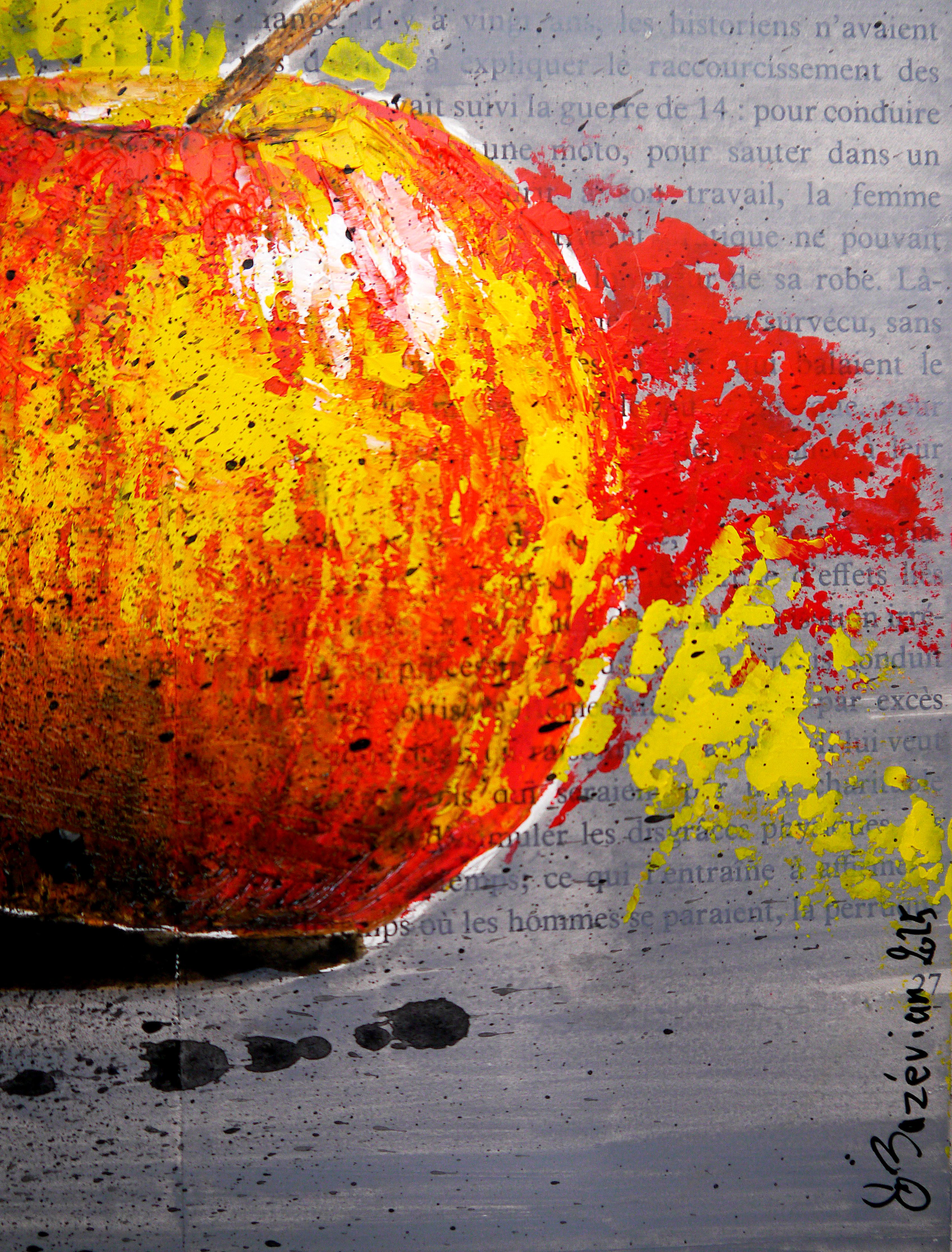 Natura morta  - SCUOLA FRANCESE - Apple Starwars Chut les Barbizons! - Painting Tonalismo di bazevian
