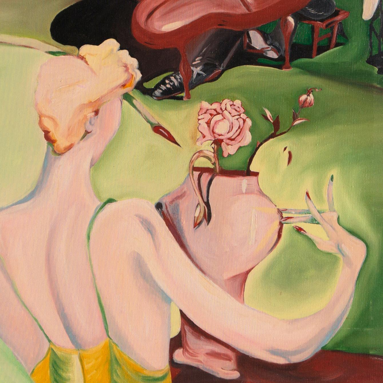 'Eros & Jazz', Large Post Impressionist Figural Oil, Beat Movement, Music, Roses For Sale 2