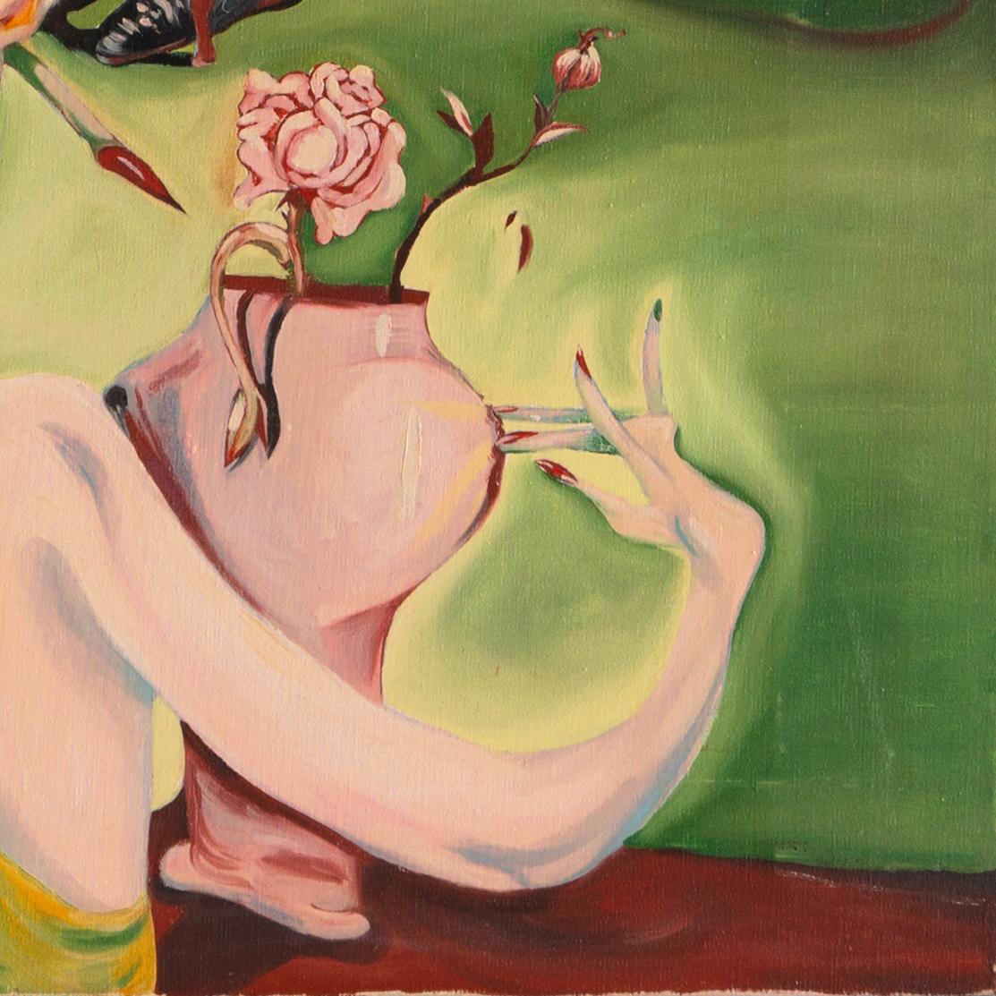 'Eros & Jazz', Large Post Impressionist Figural Oil, Beat Movement, Music, Roses For Sale 3