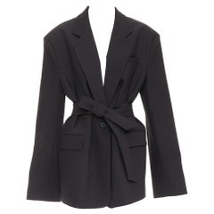 BAZILICA black cotton blend flap pocket belted oversized singled breasted blazer