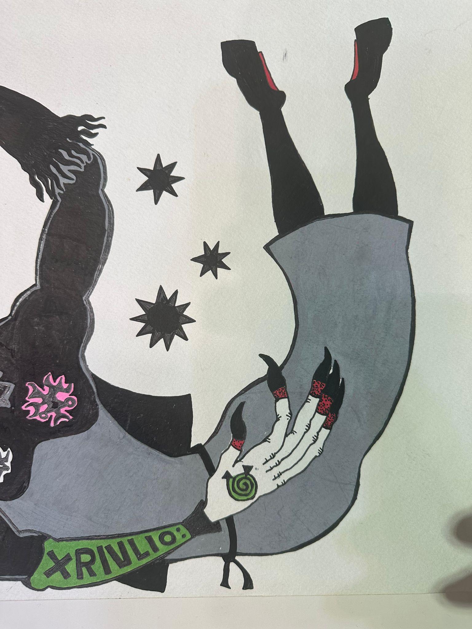 Israeli Bazooka Joe Stuning Acrylic on Paper Drawing For Sale