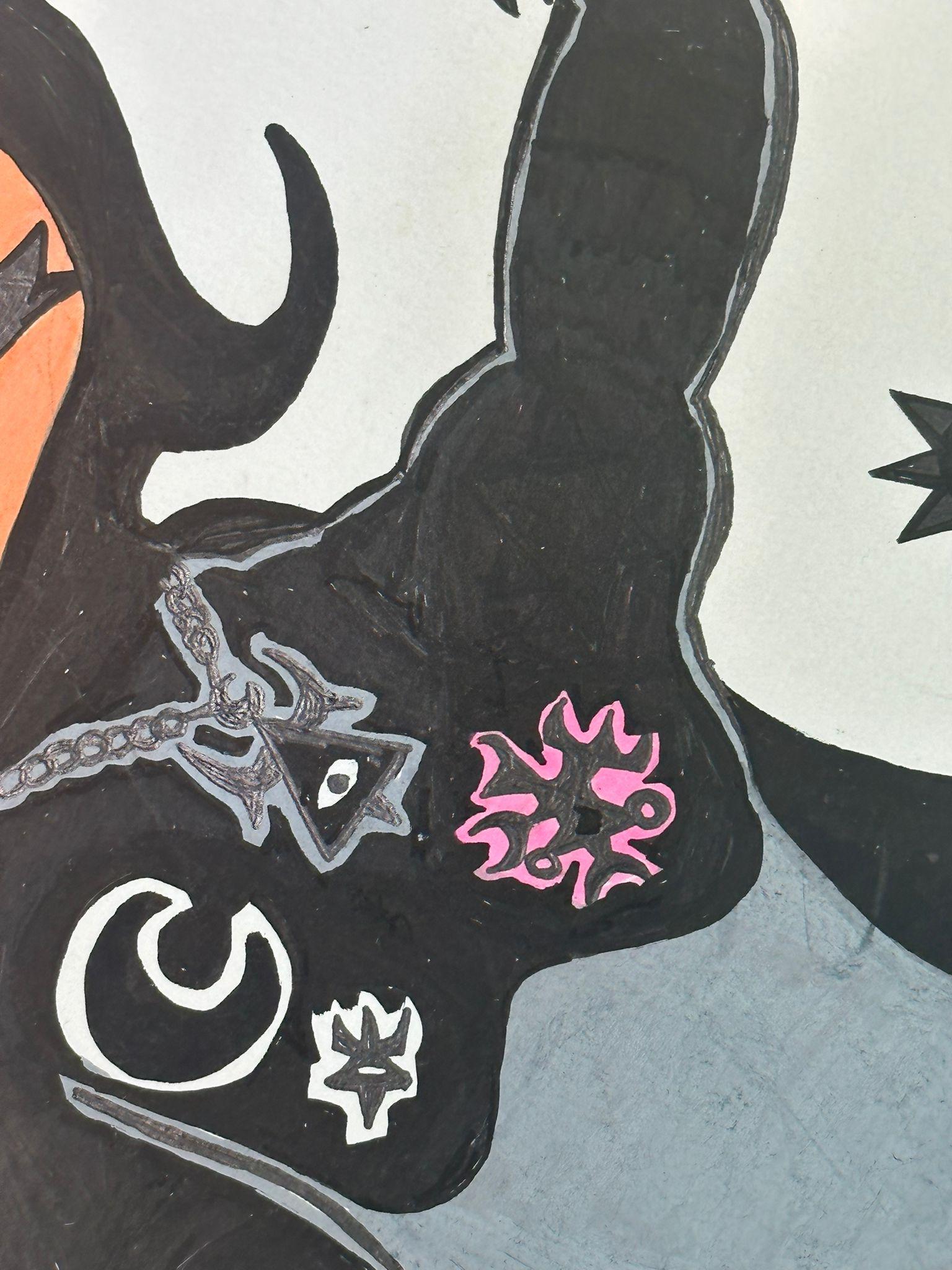Contemporary Bazooka Joe Stuning Acrylic on Paper Drawing For Sale