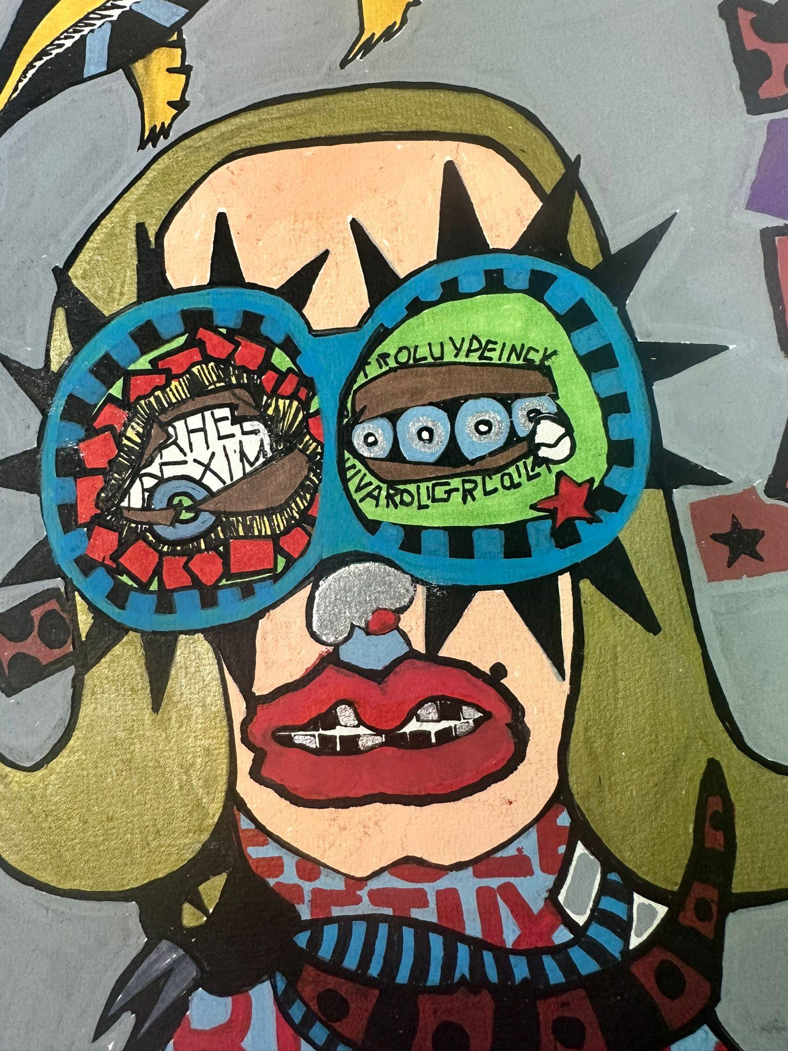 Bazooka Joe, Ohne Titel, Acryl auf Papier, atemberaubende Zeichnung (Israelisch) im Angebot