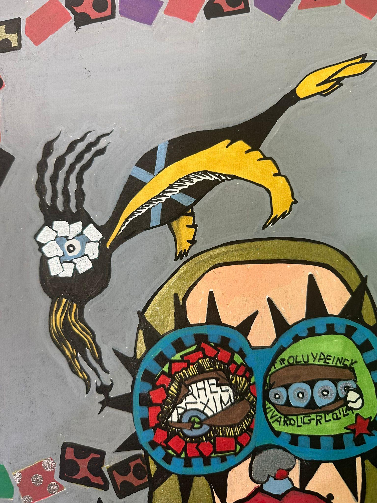 Bazooka Joe, Ohne Titel, Acryl auf Papier, atemberaubende Zeichnung (Handbemalt) im Angebot