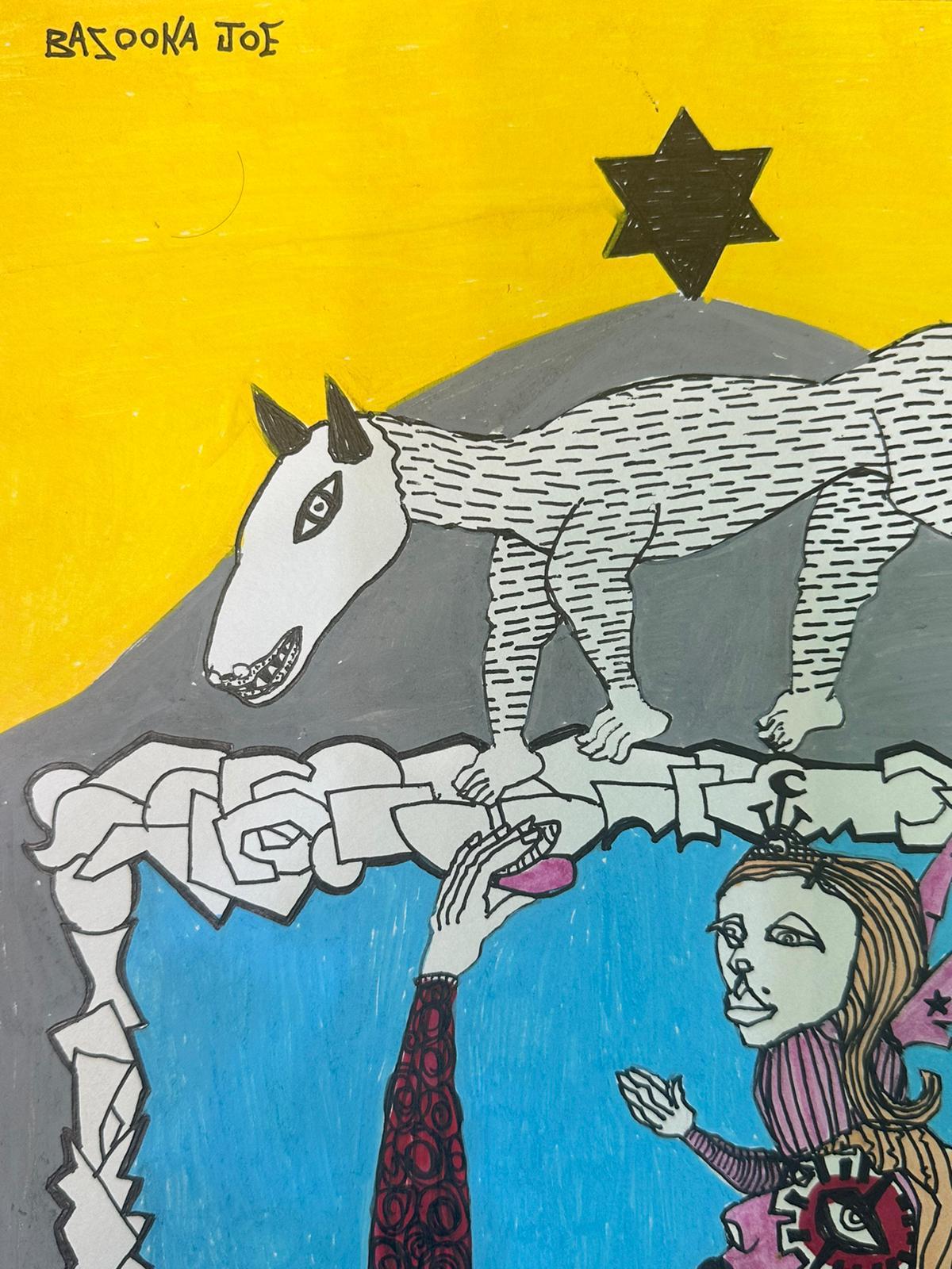 Post-Modern Bazooka Joe Untitled Stunning Acrylic on Paper Drawing