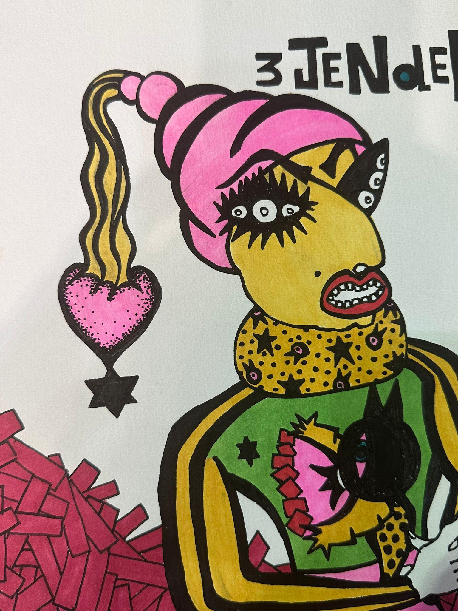 Bazooka Joe, Ohne Titel, atemberaubende Zeichnung aus Acryl auf Papier (Israelisch) im Angebot