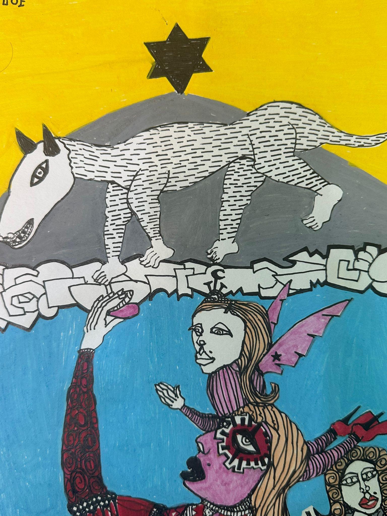 Israeli Bazooka Joe Untitled Stunning Acrylic on Paper Drawing