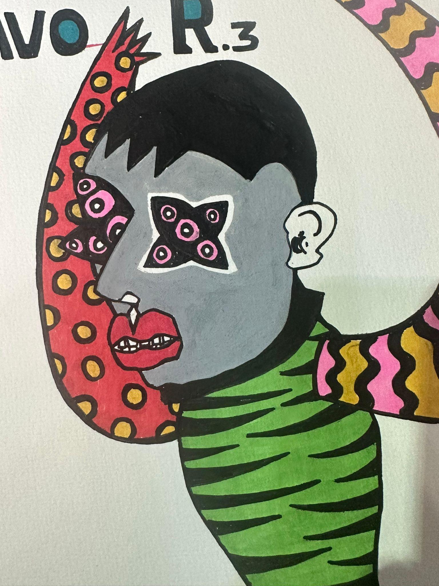 Bazooka Joe, Ohne Titel, atemberaubende Zeichnung aus Acryl auf Papier (Handbemalt) im Angebot