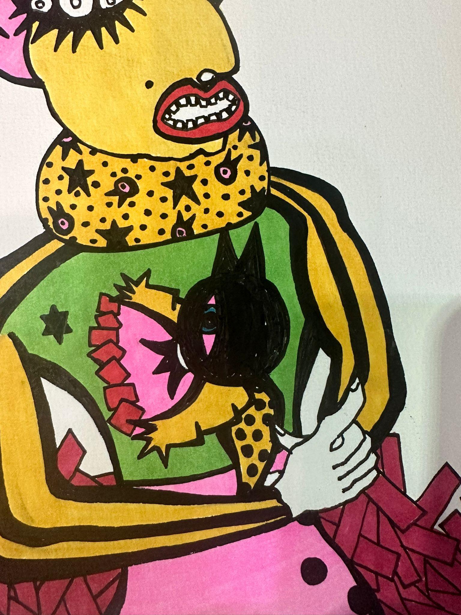Bazooka Joe, Ohne Titel, atemberaubende Zeichnung aus Acryl auf Papier im Zustand „Hervorragend“ im Angebot in New York, NY