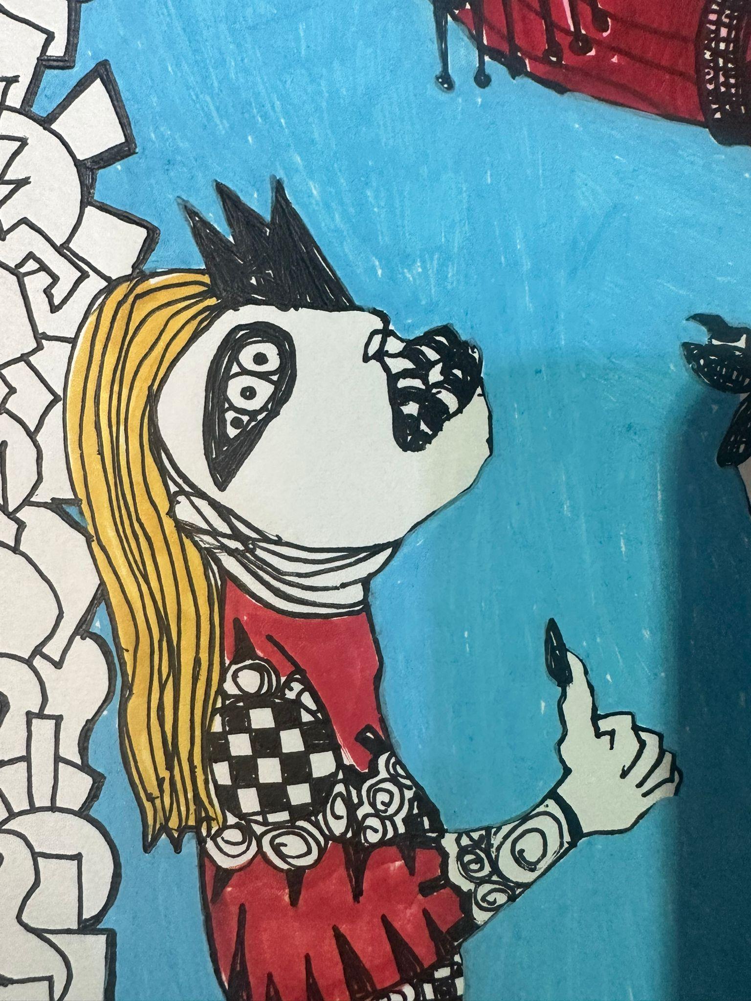 Contemporary Bazooka Joe Untitled Stunning Acrylic on Paper Drawing