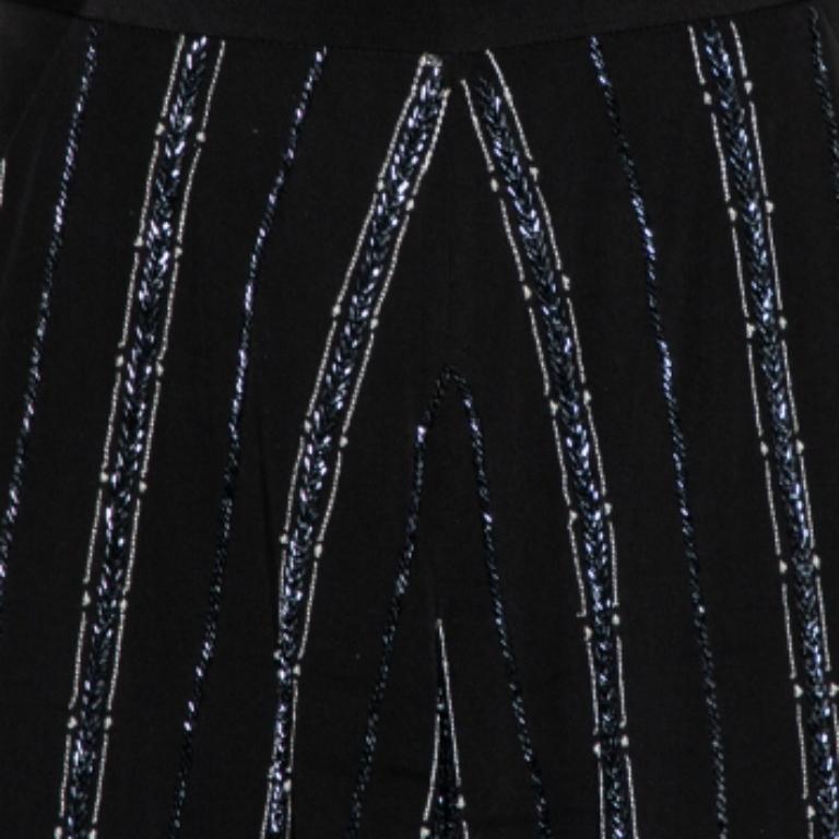Women's Bazza Alzouman Black Silk Sequin Embellished Open Back Wide Leg Jumpsuit L For Sale