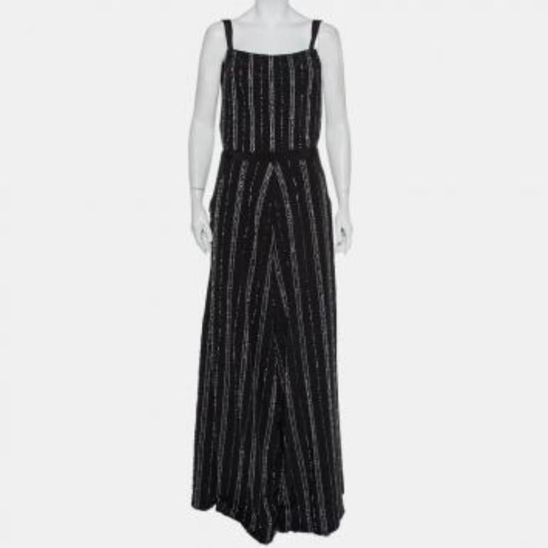 Bazza Alzouman Black Silk Sequin Embellished Open Back Wide Leg Jumpsuit L For Sale 4