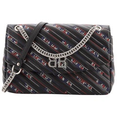 BB Chain Round Shoulder Bag Quilted Embroidered Leather Medium