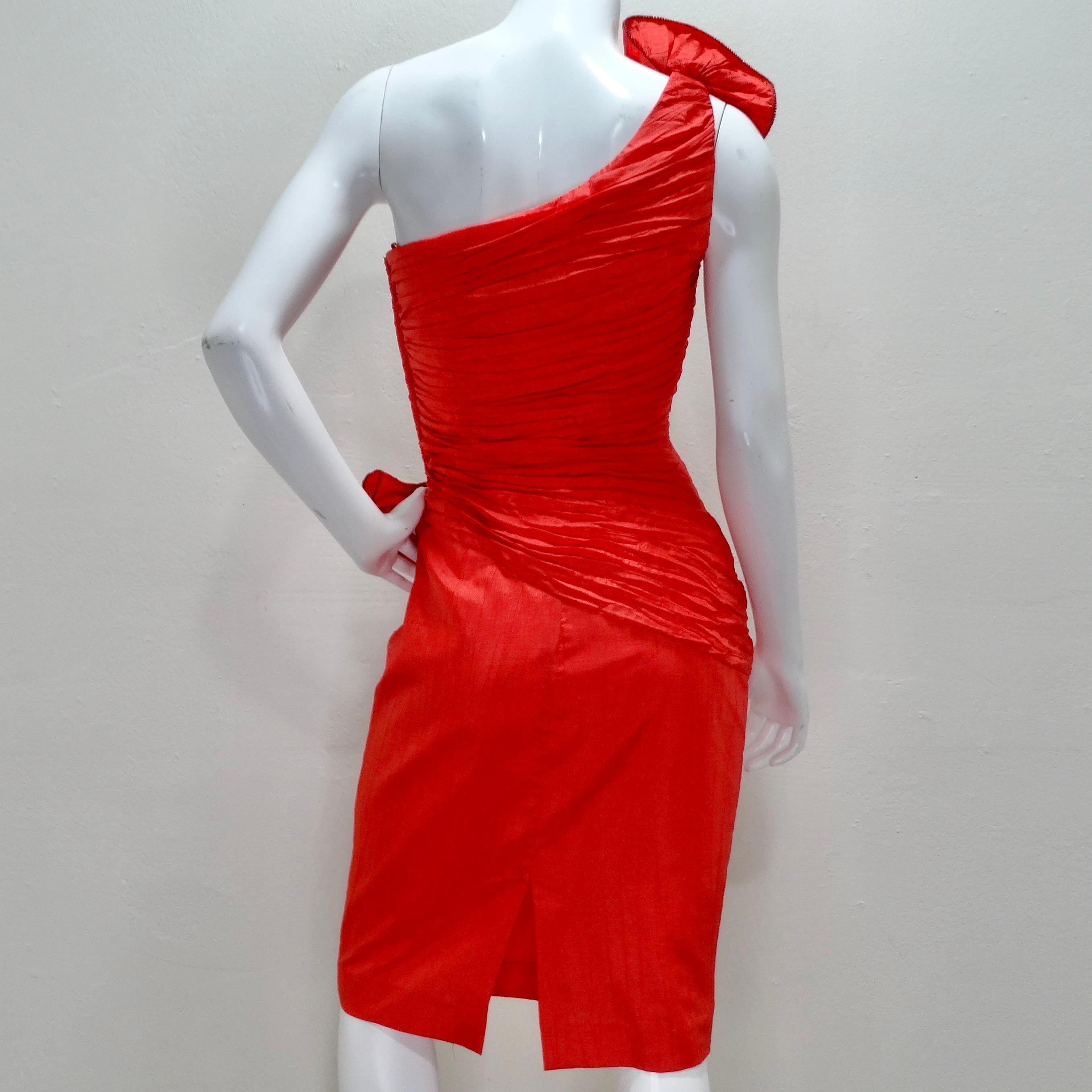 Robe rouge asymétrique à motifs roses des collections BB des années 1980 en vente 2